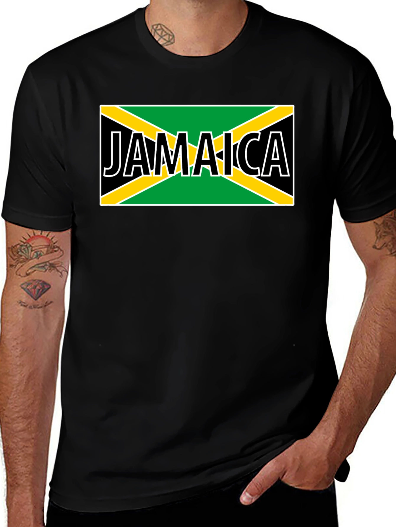 Jamaica Flag Graphic Tee - Black Cotton T-Shirt