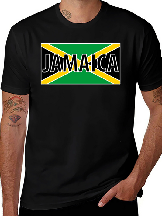 Jamaica Flag Graphic Tee - Black Cotton T-Shirt
