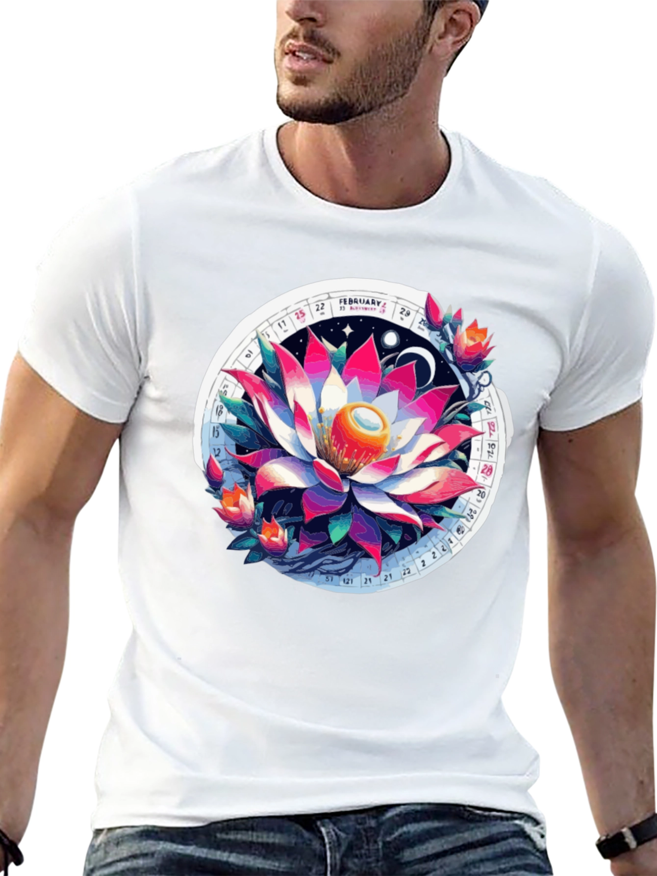 Lotus Calendar Graphic T-Shirt - Unique Design