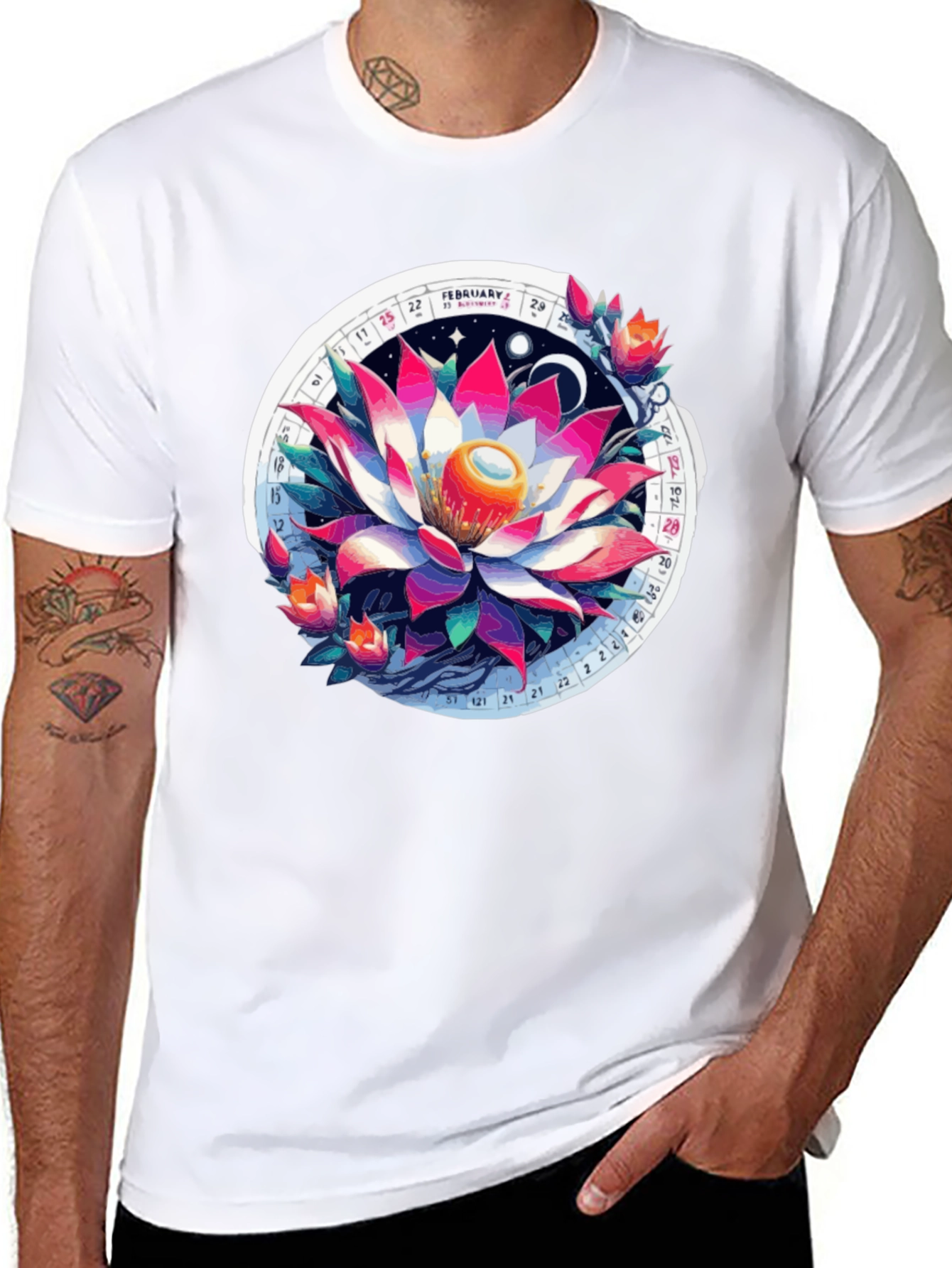 Lotus Calendar Graphic T-Shirt - Unique Design