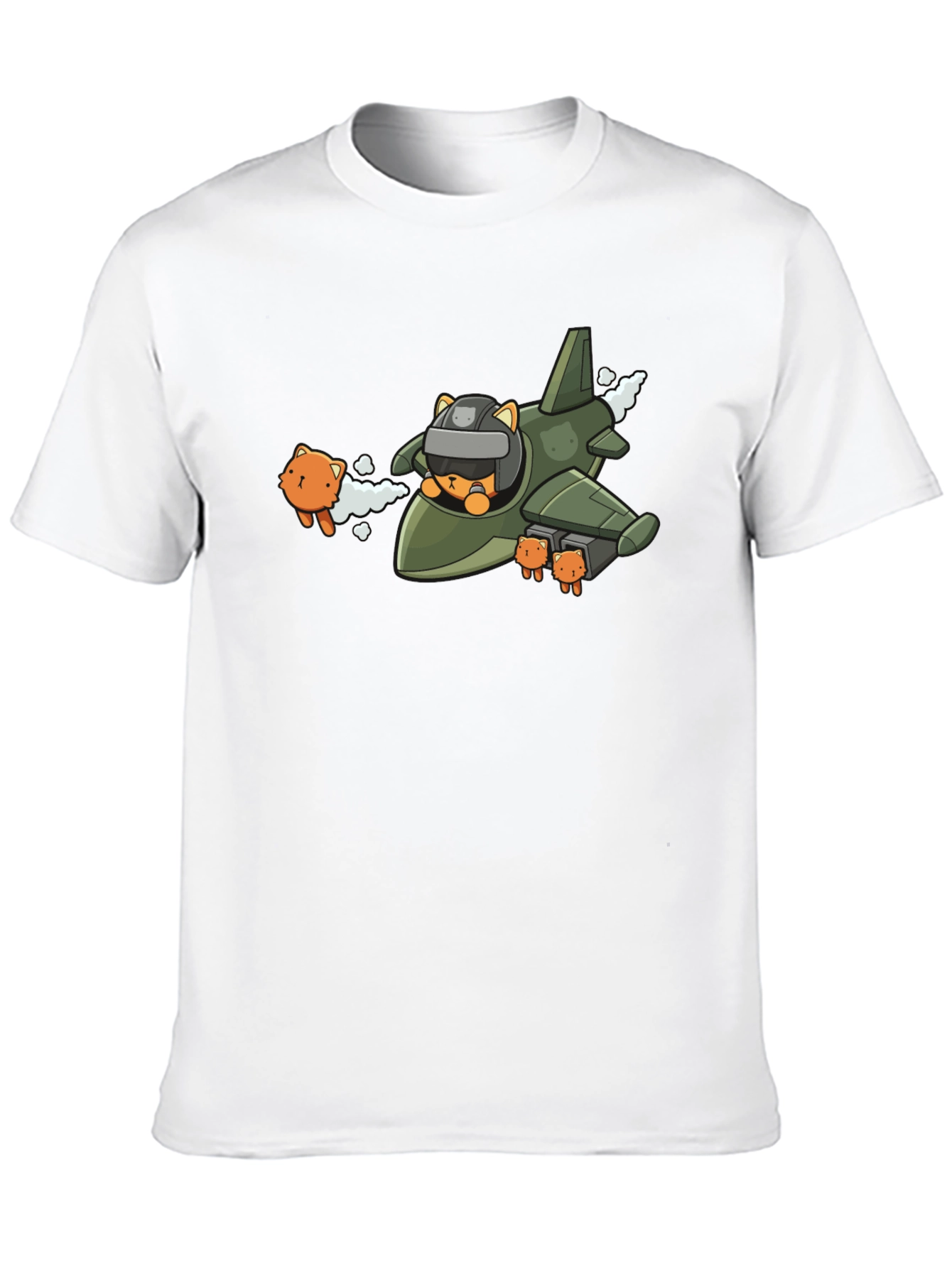 Cute Cat Pilot Black T-Shirt