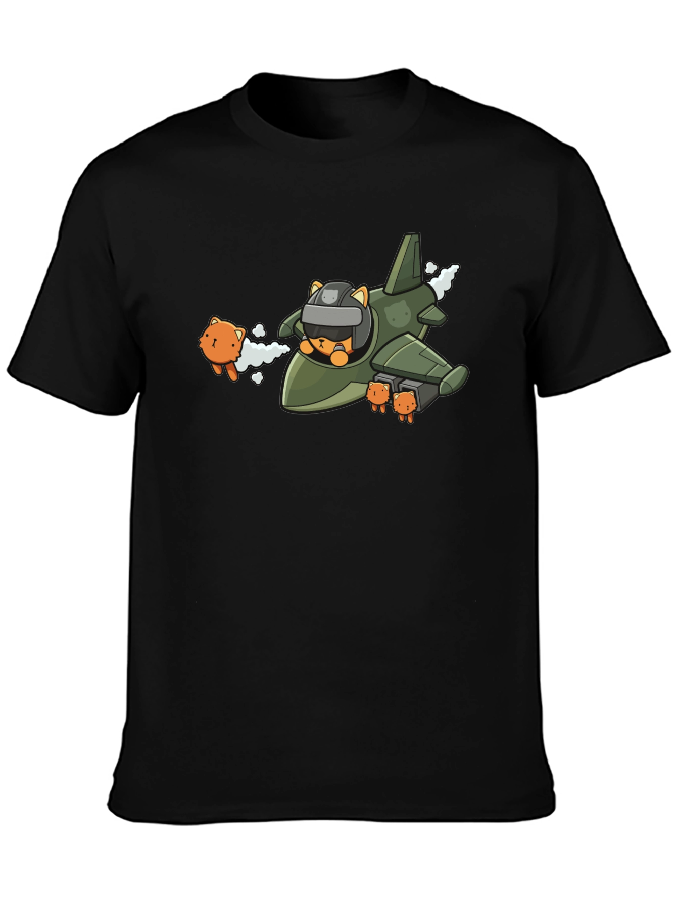 Cute Cat Pilot Black T-Shirt