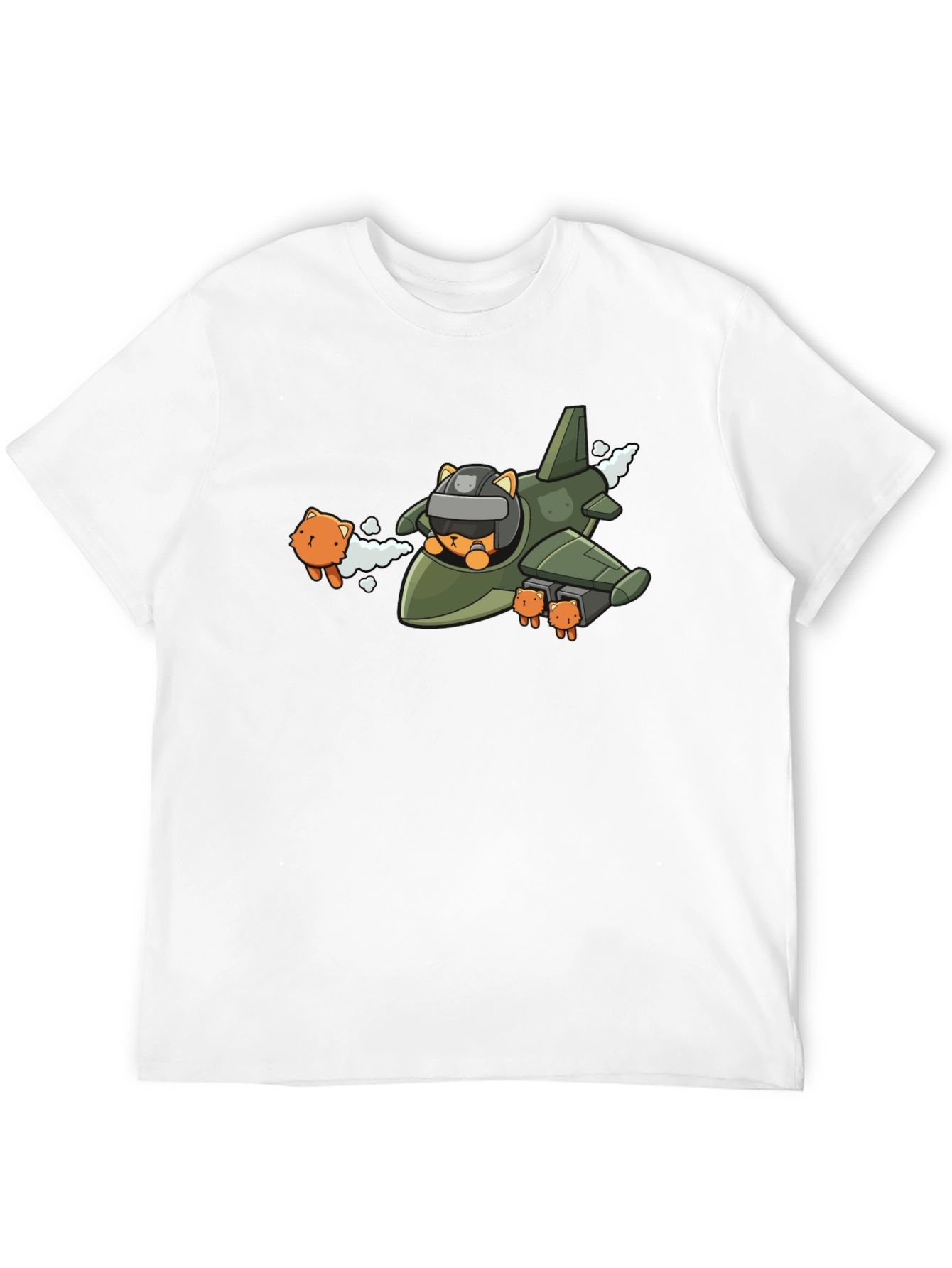 Cute Cat Pilot Black T-Shirt