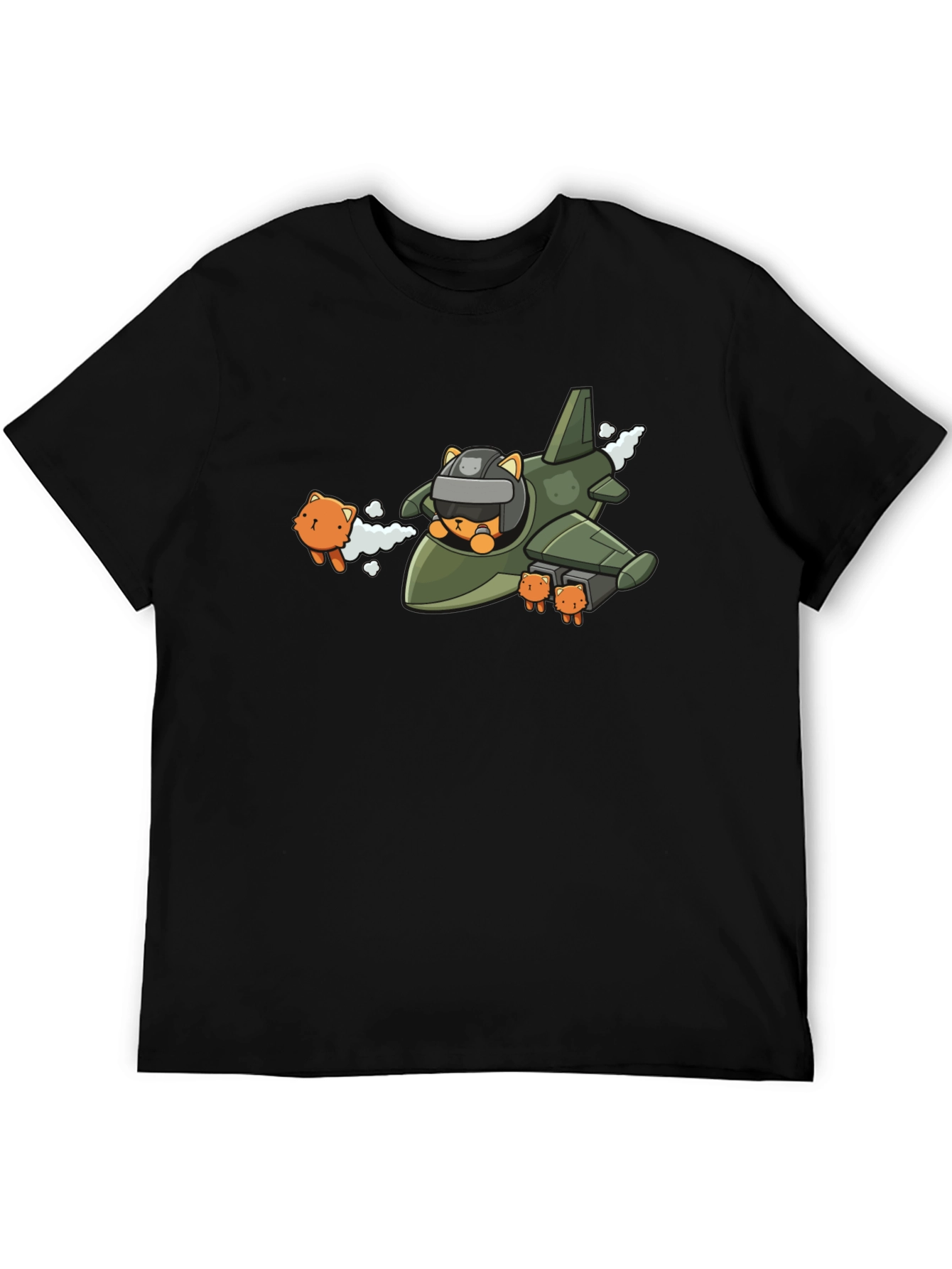 Cute Cat Pilot Black T-Shirt