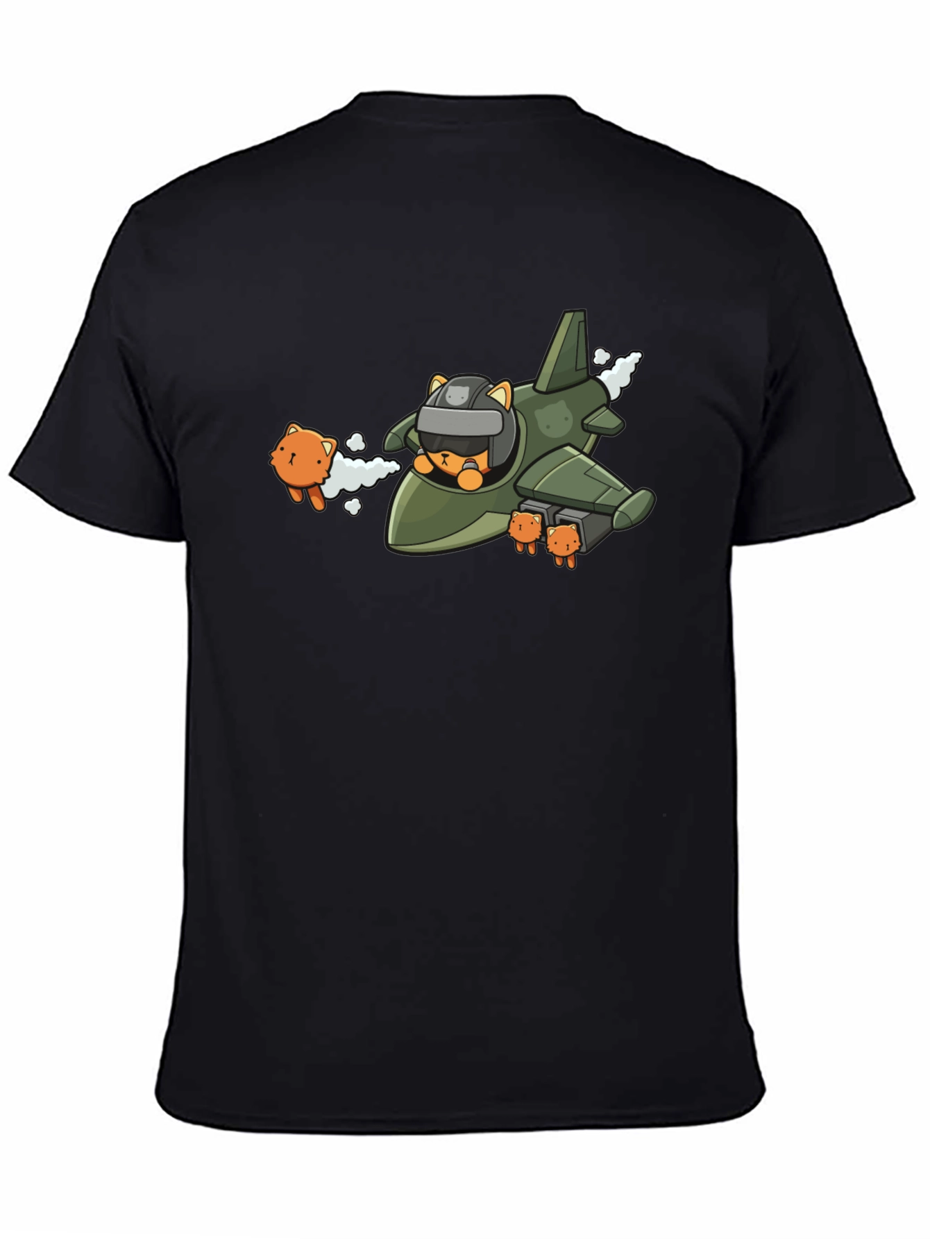 Cute Cat Pilot Black T-Shirt