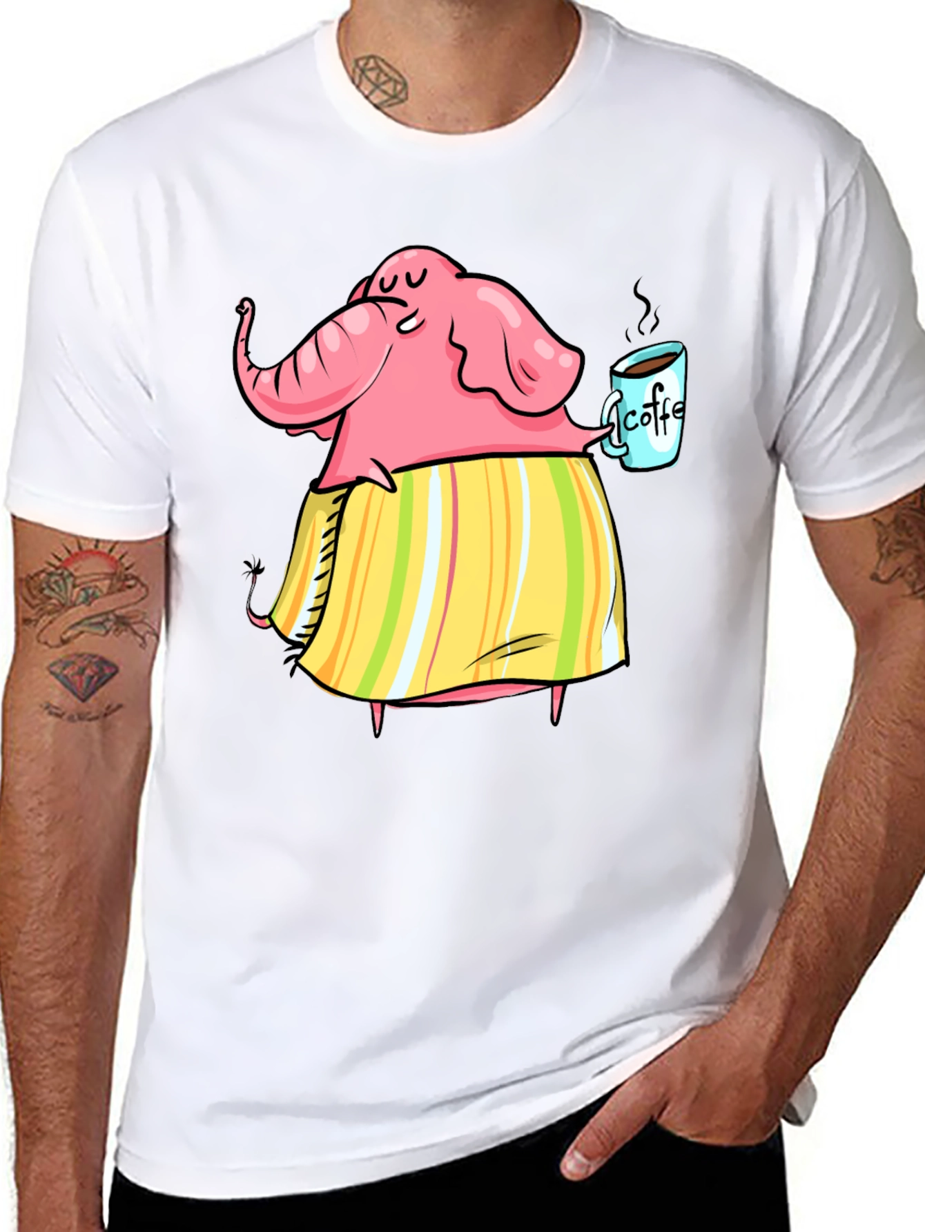 Elephant Coffee Lover Graphic T-Shirt