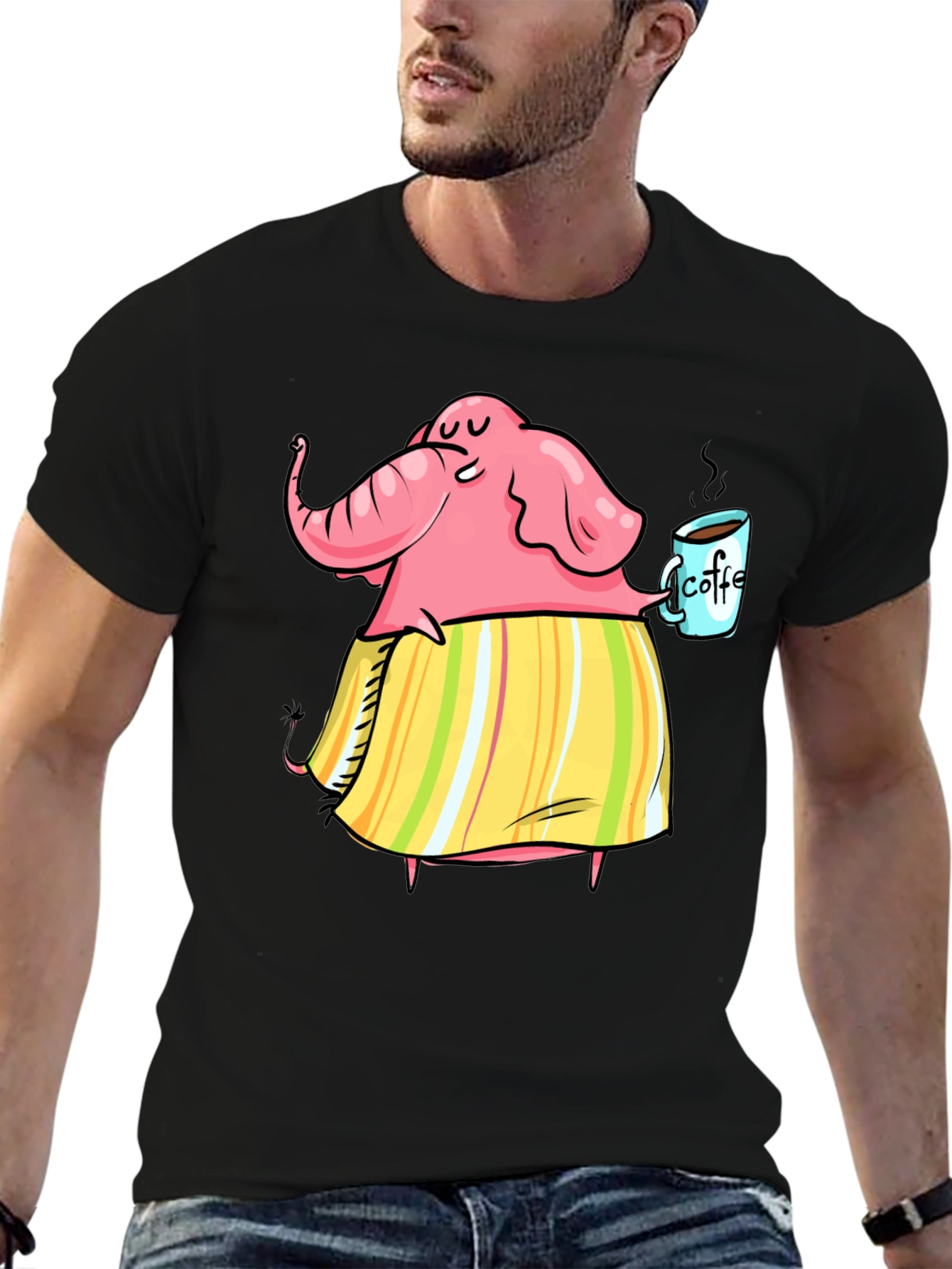 Elephant Coffee Lover Graphic T-Shirt