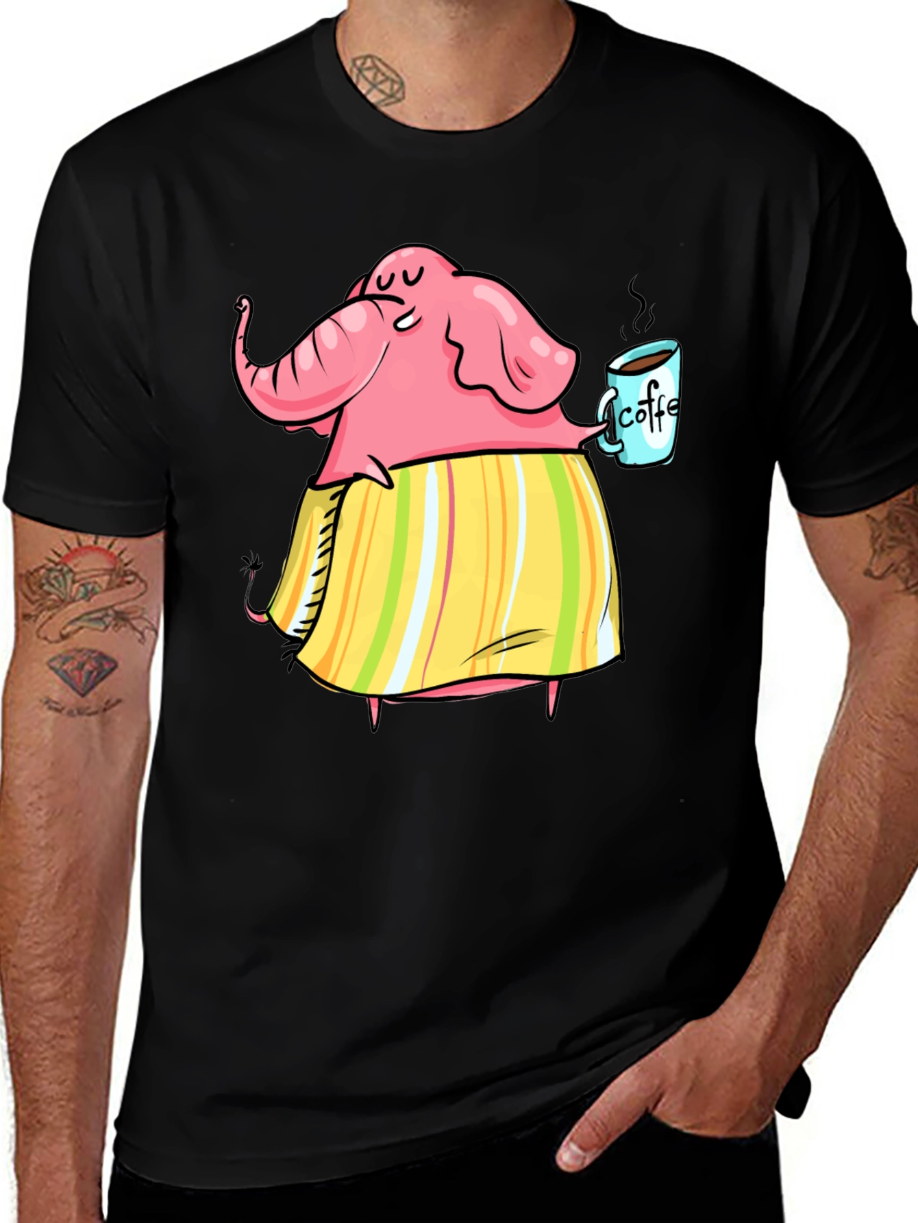 Elephant Coffee Lover Graphic T-Shirt