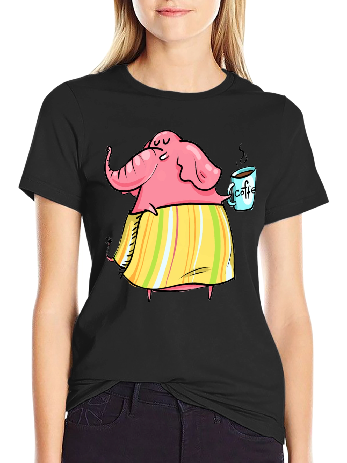 Elephant Coffee Lover Graphic T-Shirt