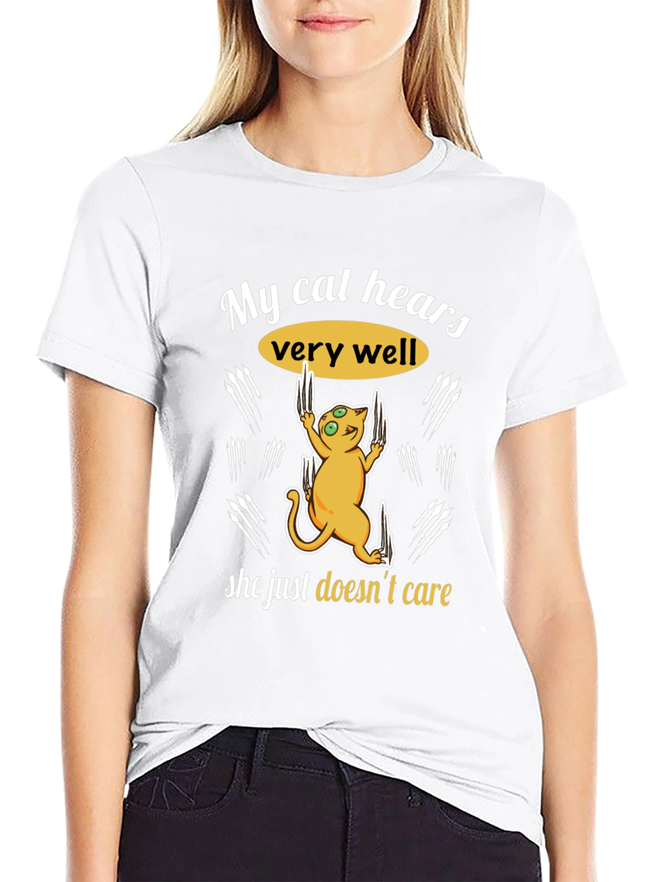 Funny Cat Hear T-Shirt - She Doesnt Care