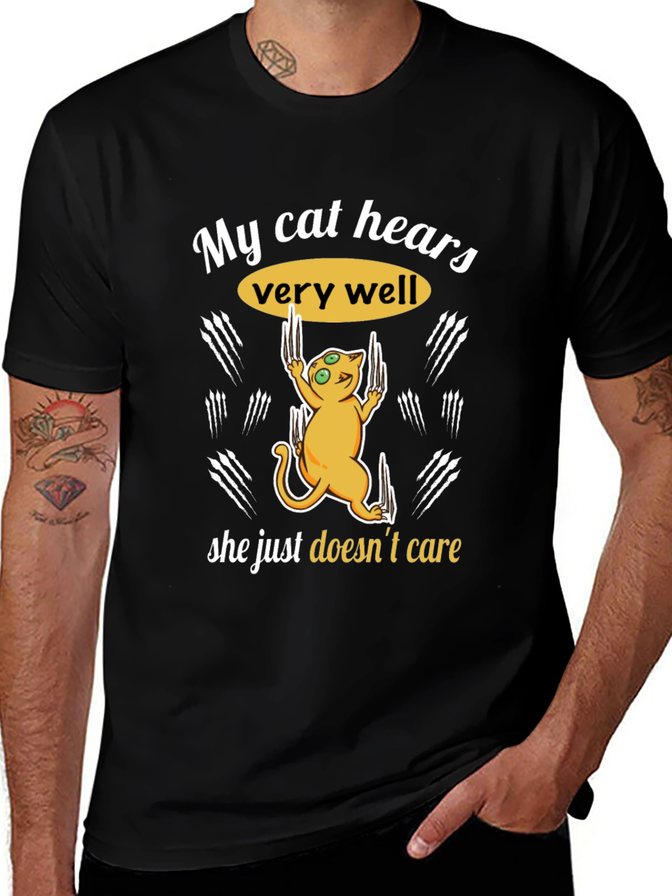 Funny Cat Hear T-Shirt - She Doesnt Care