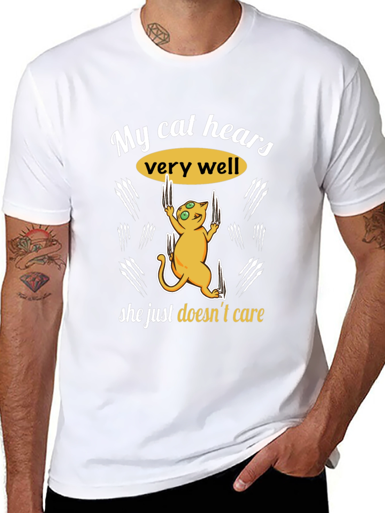 Funny Cat Hear T-Shirt - She Doesnt Care