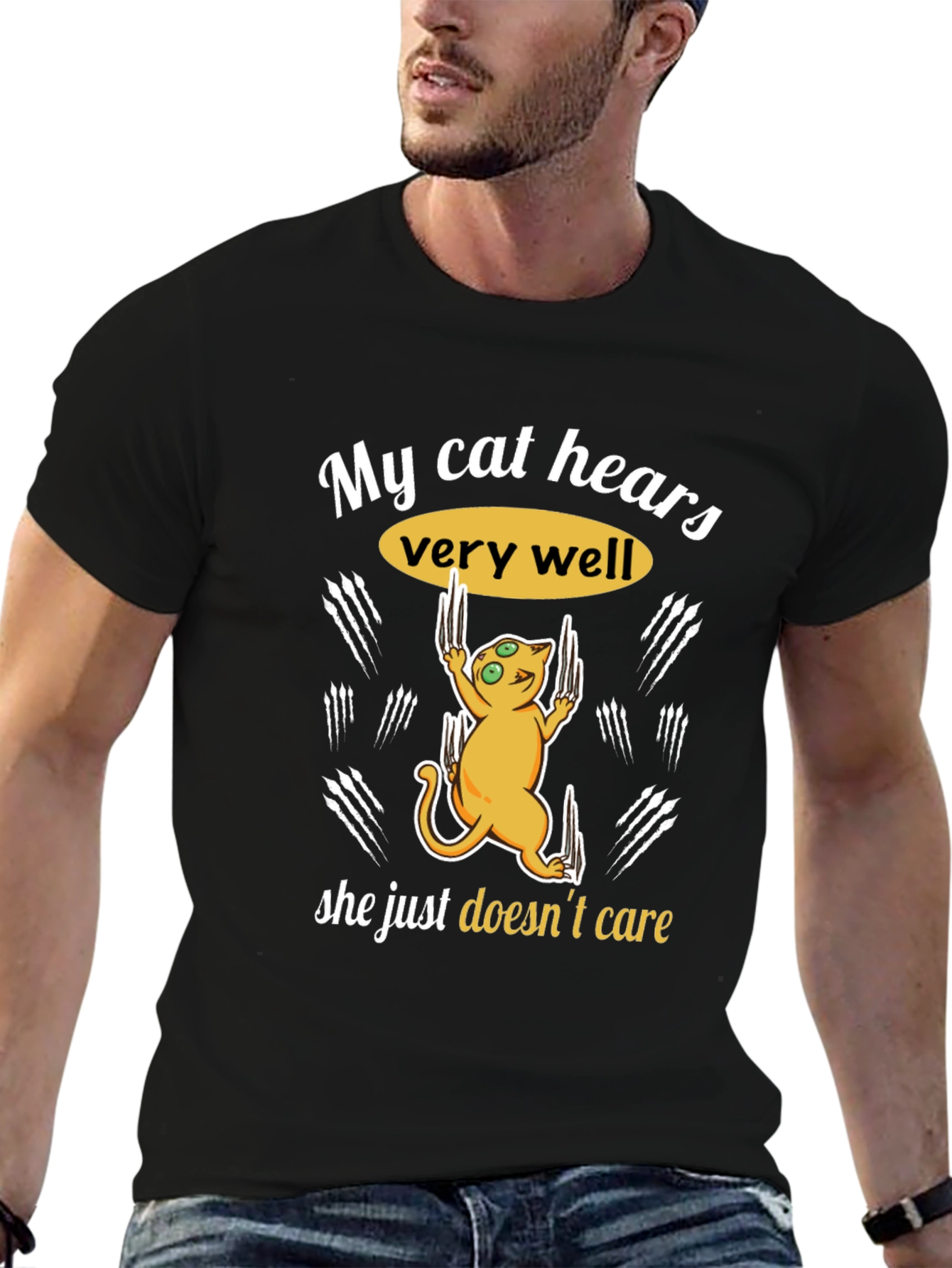 Funny Cat Hear T-Shirt - She Doesnt Care