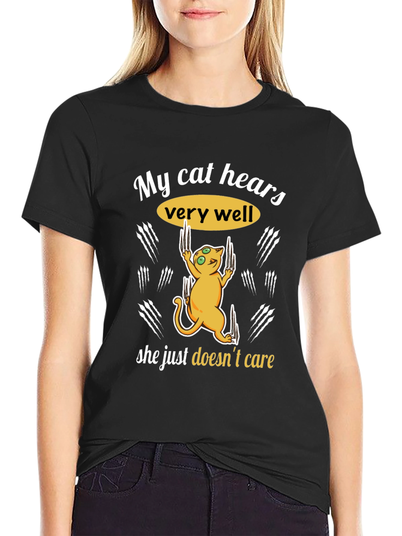 Funny Cat Hear T-Shirt - She Doesnt Care