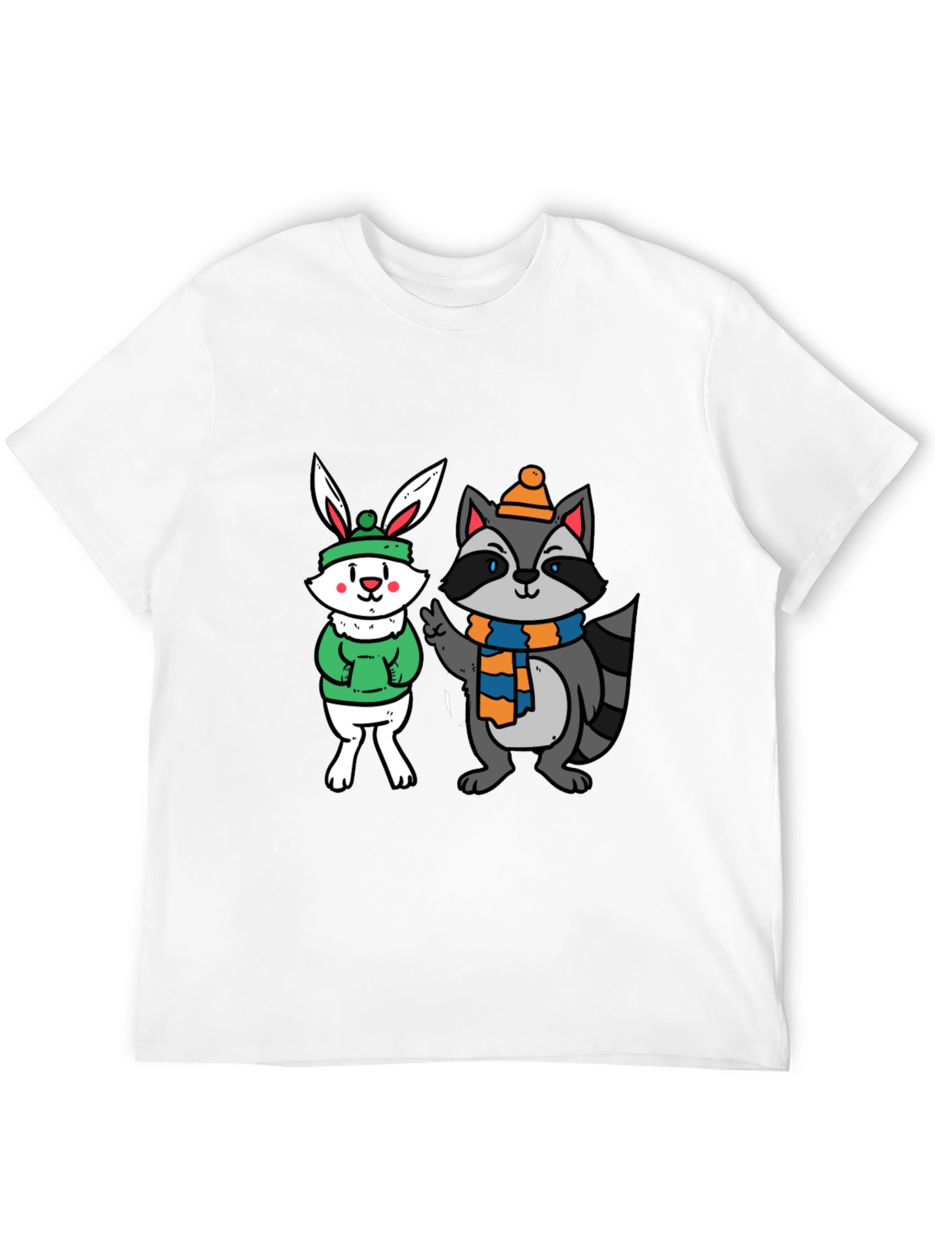Cute Cartoon Animals Graphic Black T-Shirt