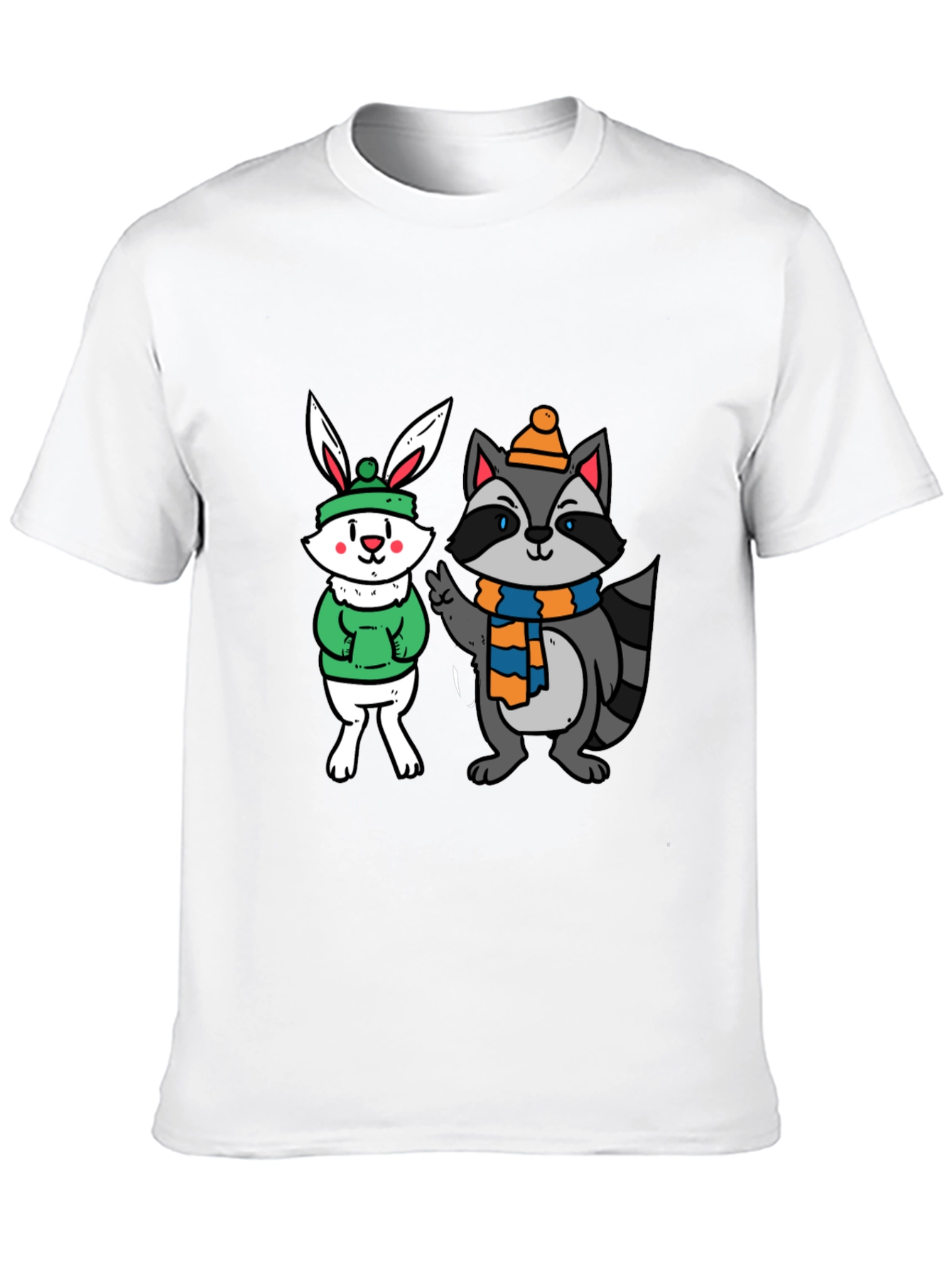 Cute Cartoon Animals Graphic Black T-Shirt