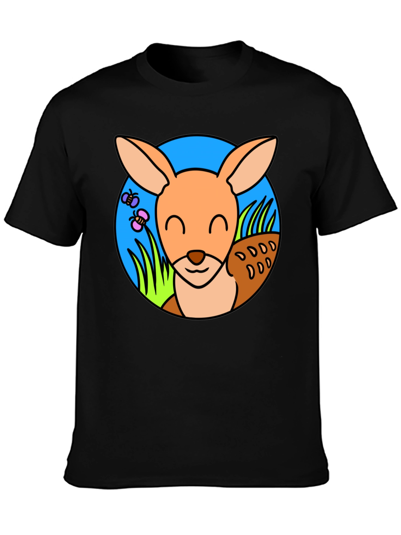 Cute Kangaroo Graphic Tee - Black Cotton T-Shirt