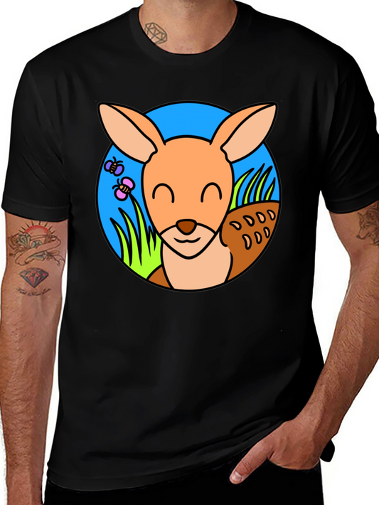 Cute Kangaroo Graphic Tee - Black Cotton T-Shirt