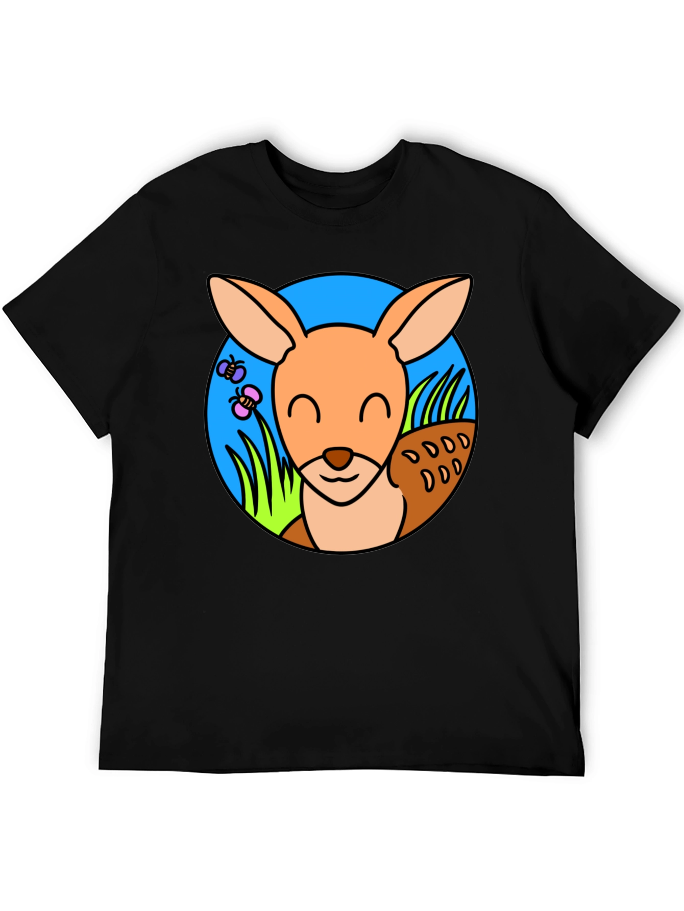 Cute Kangaroo Graphic Tee - Black Cotton T-Shirt