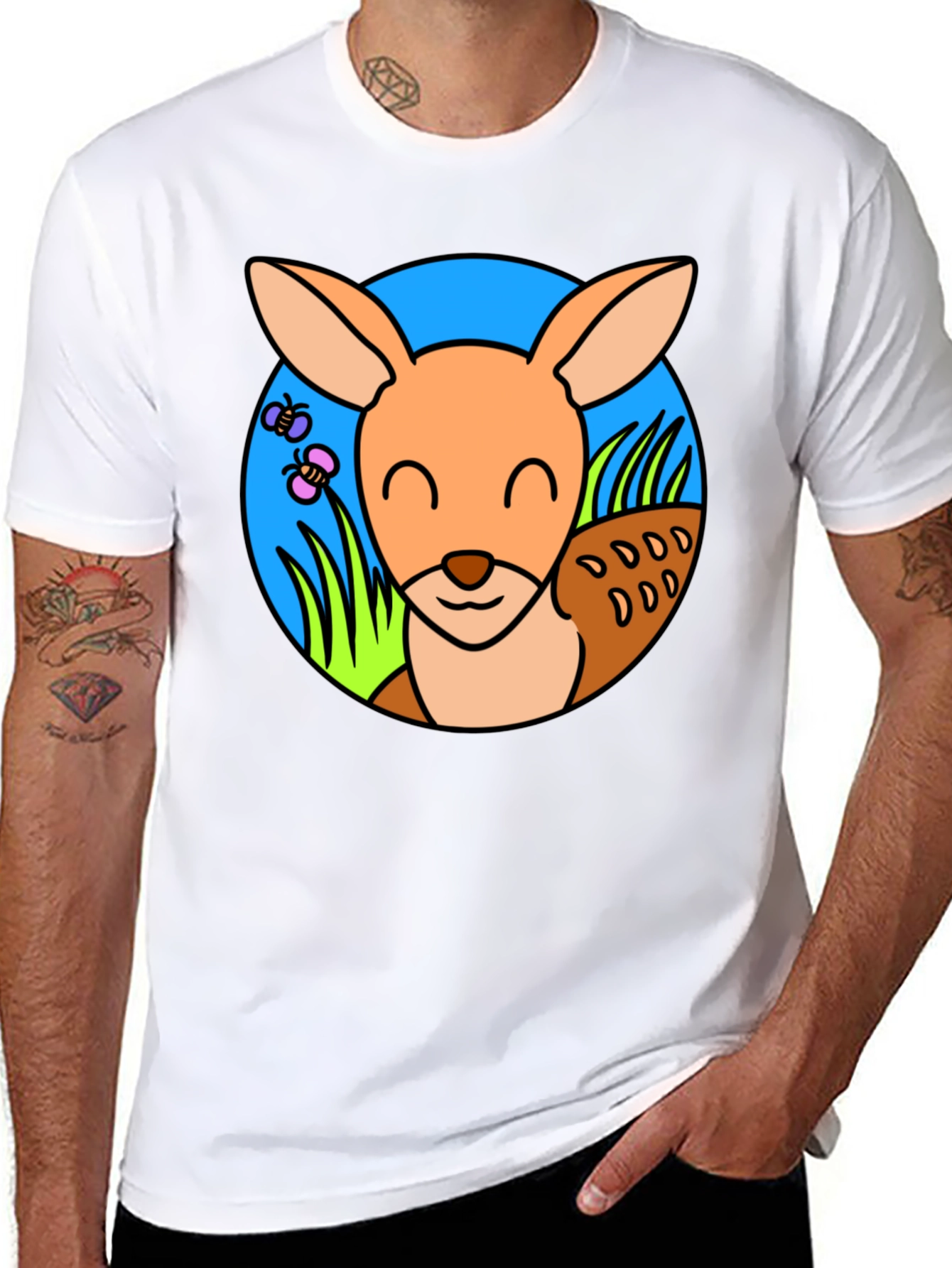 Cute Kangaroo Graphic Tee - Black Cotton T-Shirt