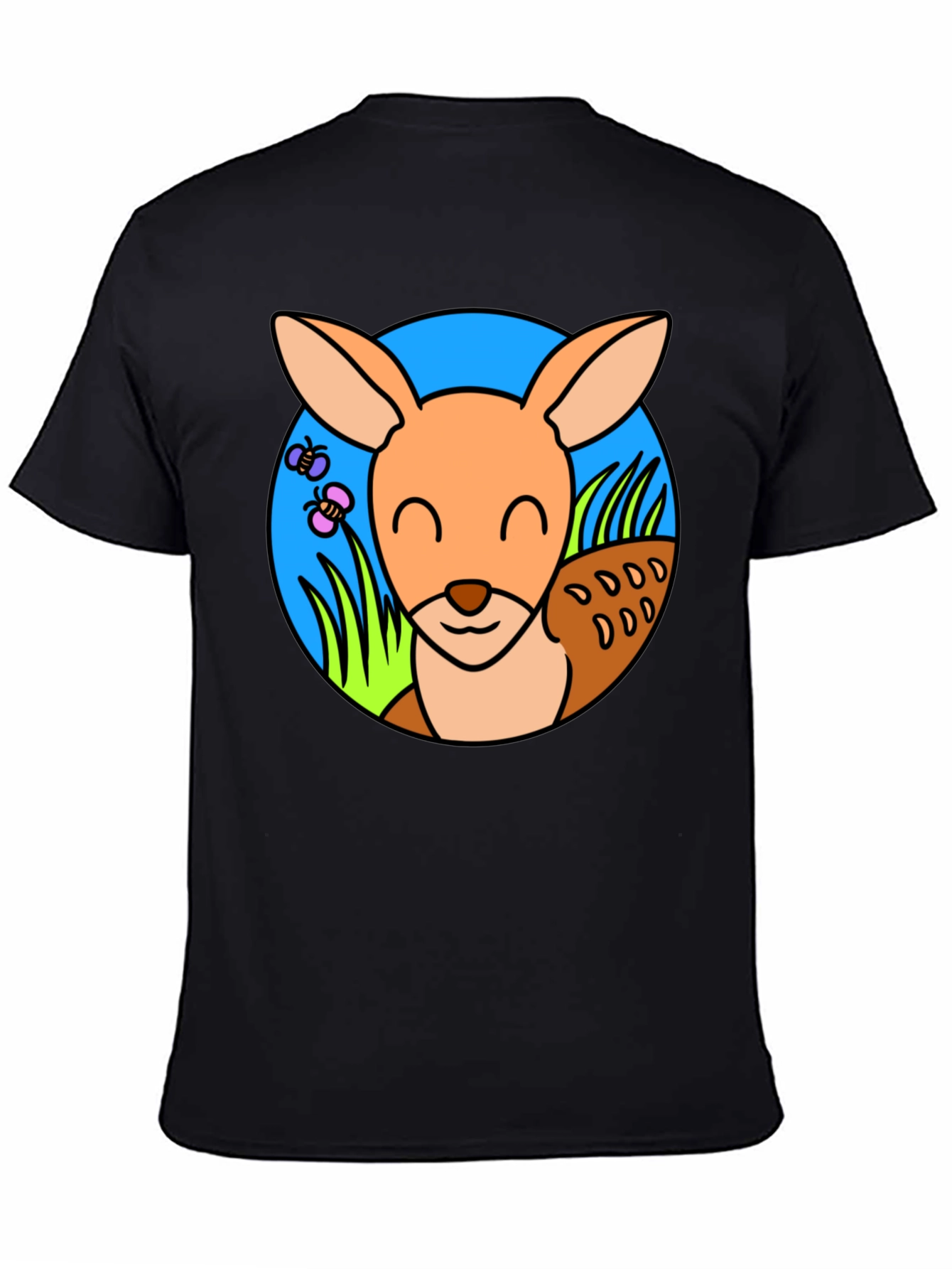Cute Kangaroo Graphic Tee - Black Cotton T-Shirt