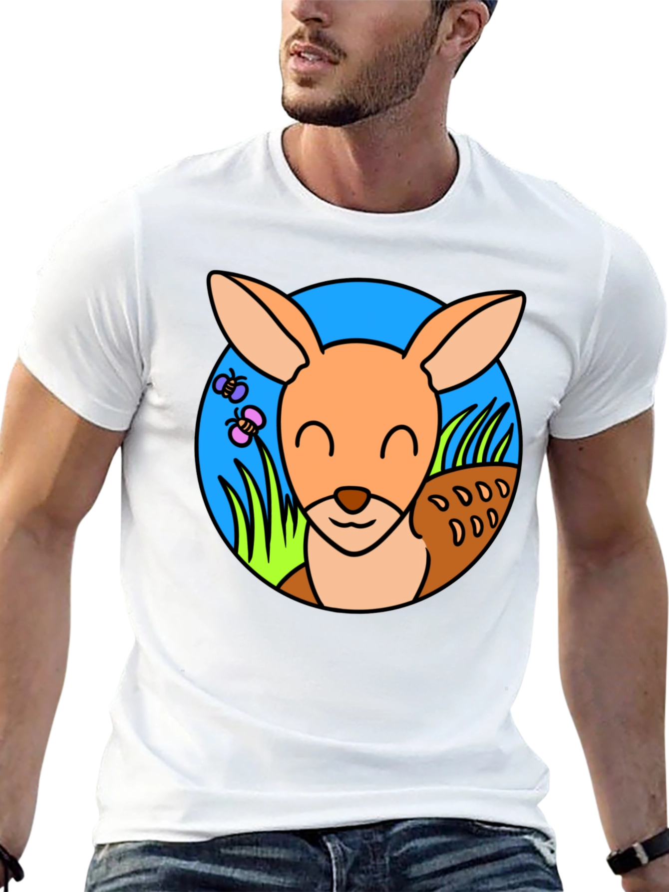 Cute Kangaroo Graphic Tee - Black Cotton T-Shirt