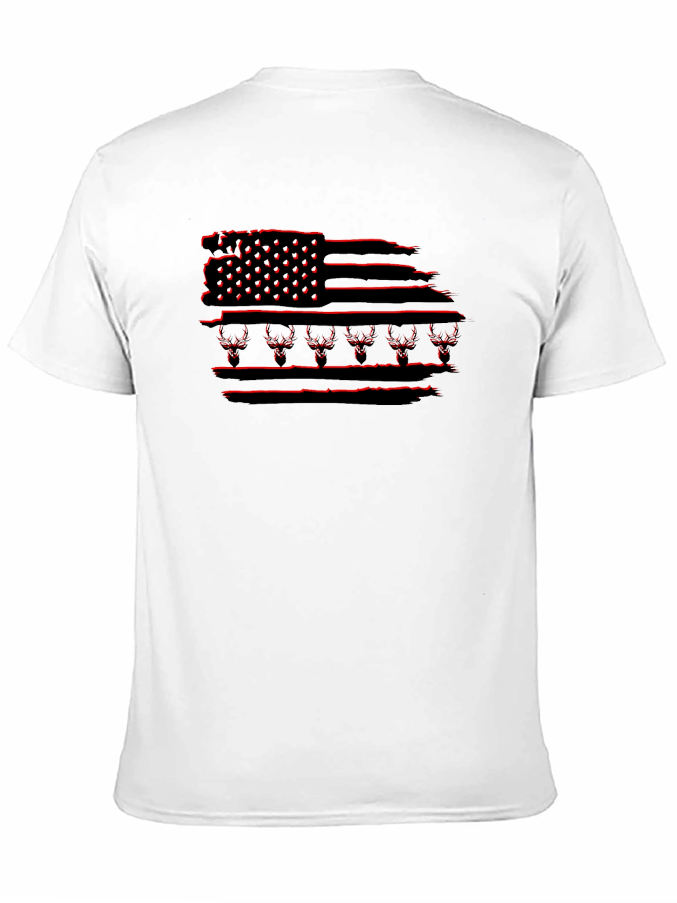 Mens Black T-Shirt with Distressed Deer Flag Design