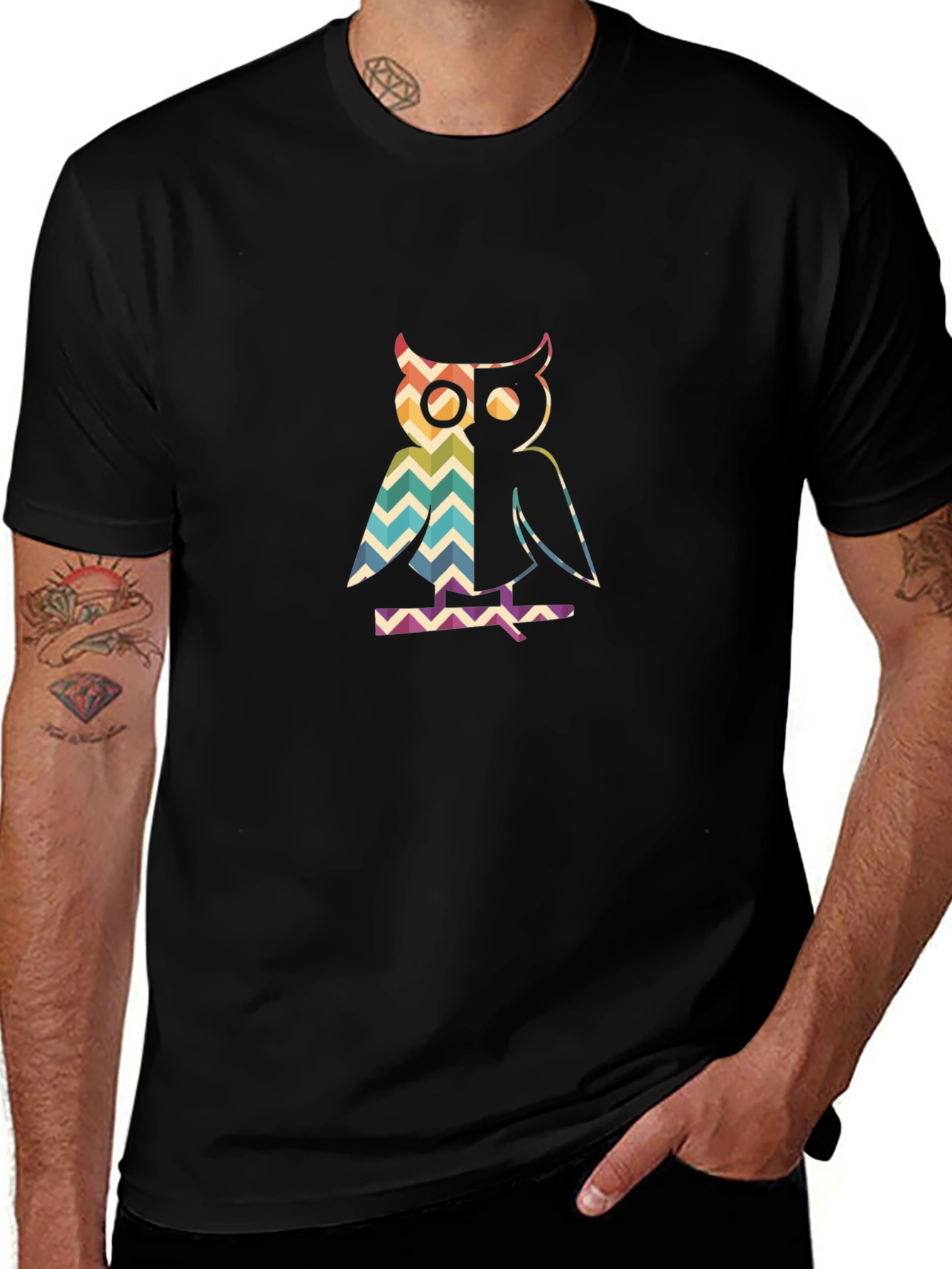 Retro Owl Graphic Tee - Mens Black T-Shirt