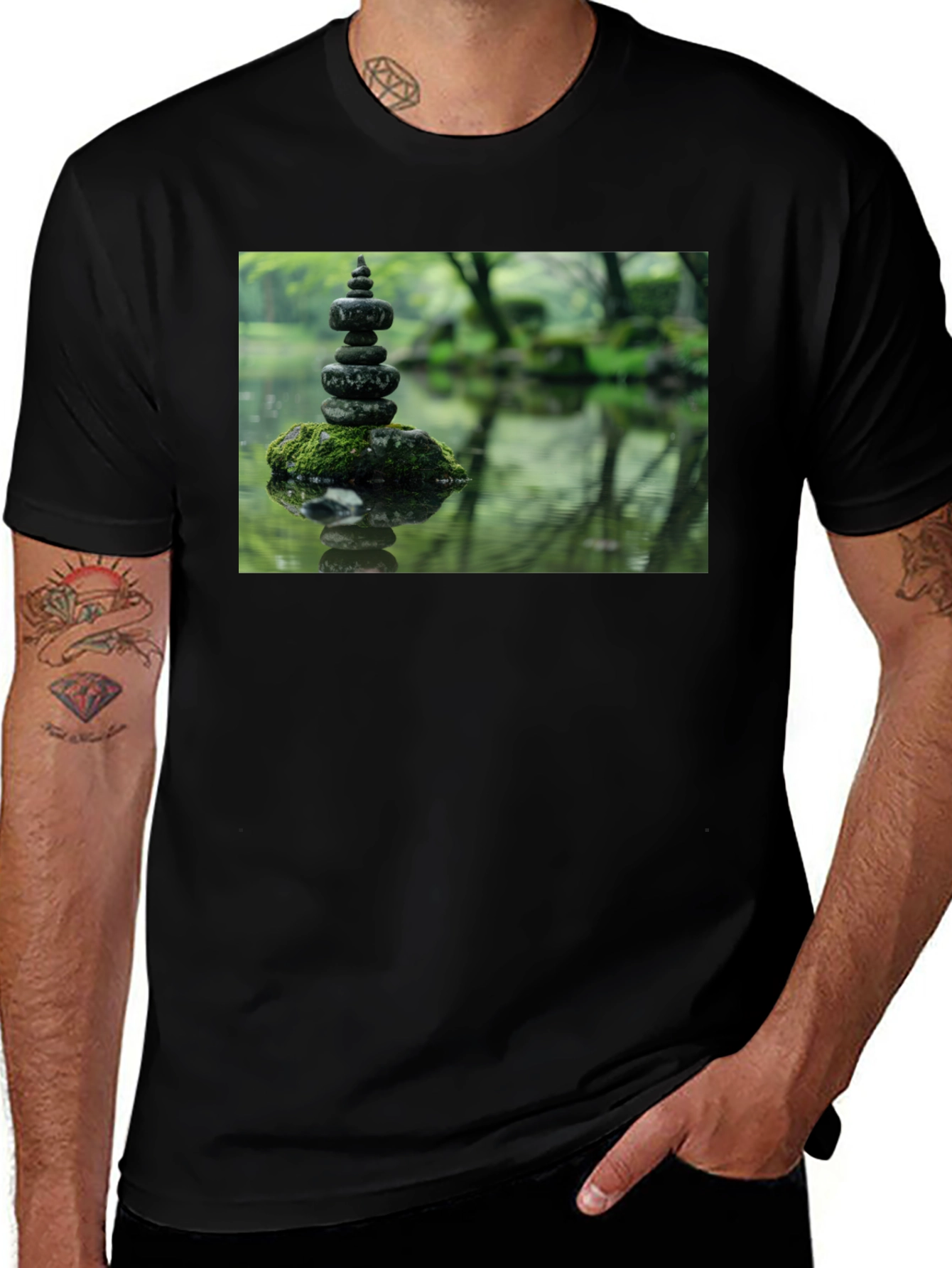 Zen Garden Rocks Graphic Tee - Peaceful Stacked Stones