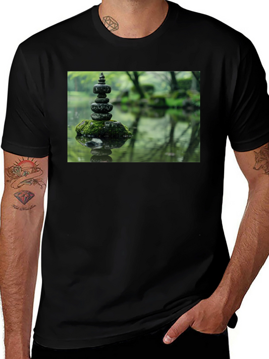 Zen Garden Rocks Graphic Tee - Peaceful Stacked Stones