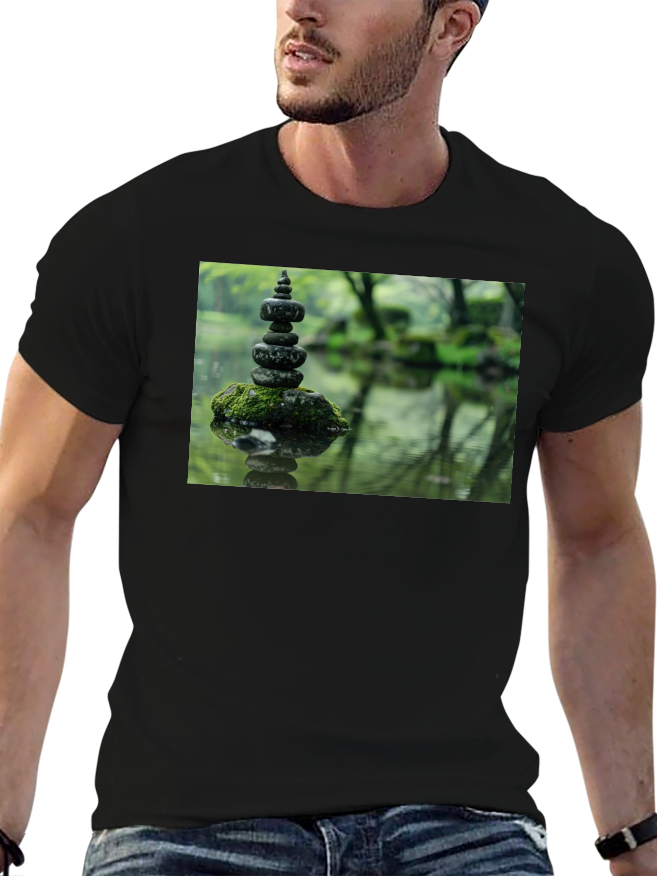 Zen Garden Rocks Graphic Tee - Peaceful Stacked Stones