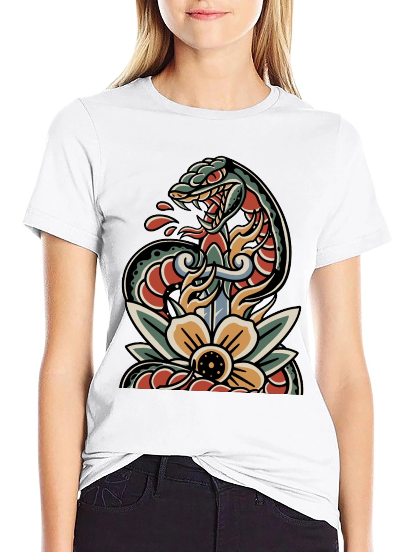 Snake & Dagger Tattoo Style T-Shirt