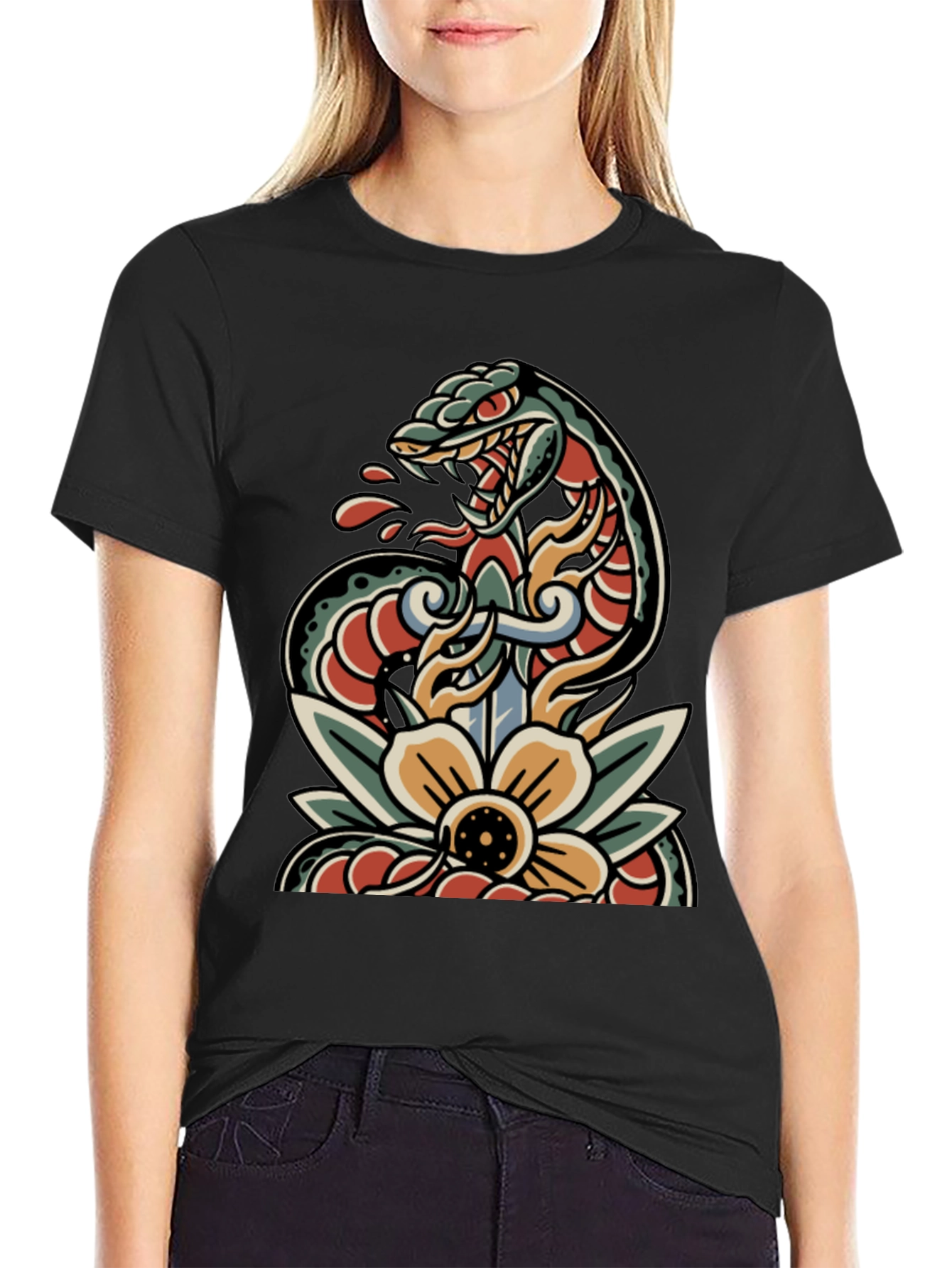 Snake & Dagger Tattoo Style T-Shirt