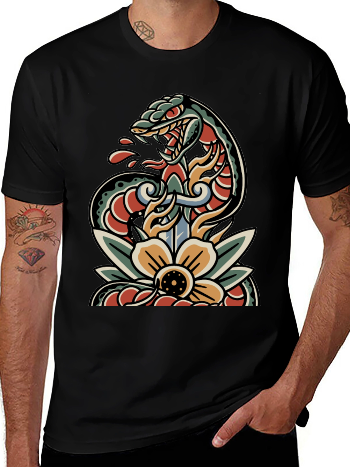 Snake & Dagger Tattoo Style T-Shirt