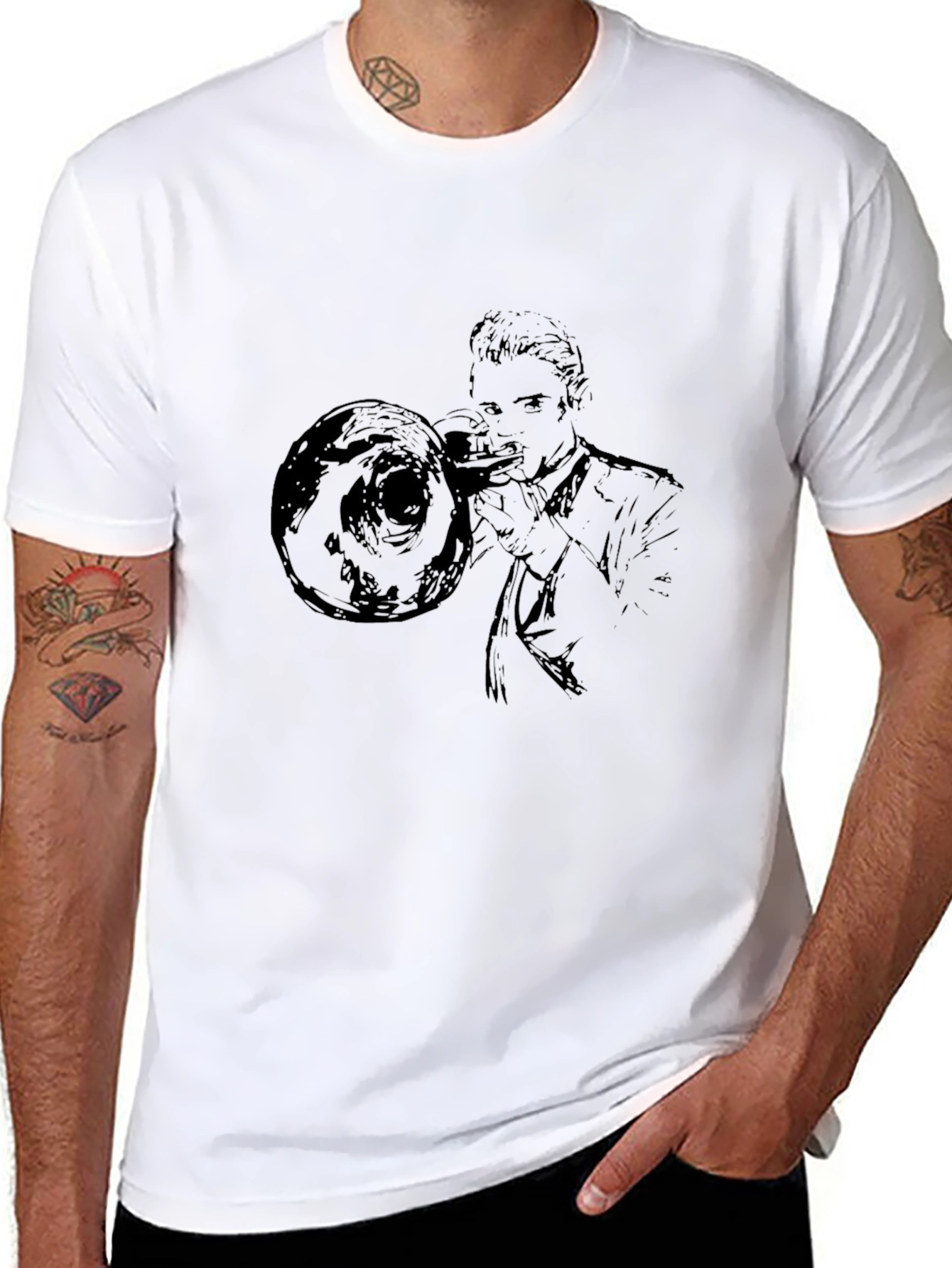 Trombone Player Graphic Tee - Black Cotton Shirt
