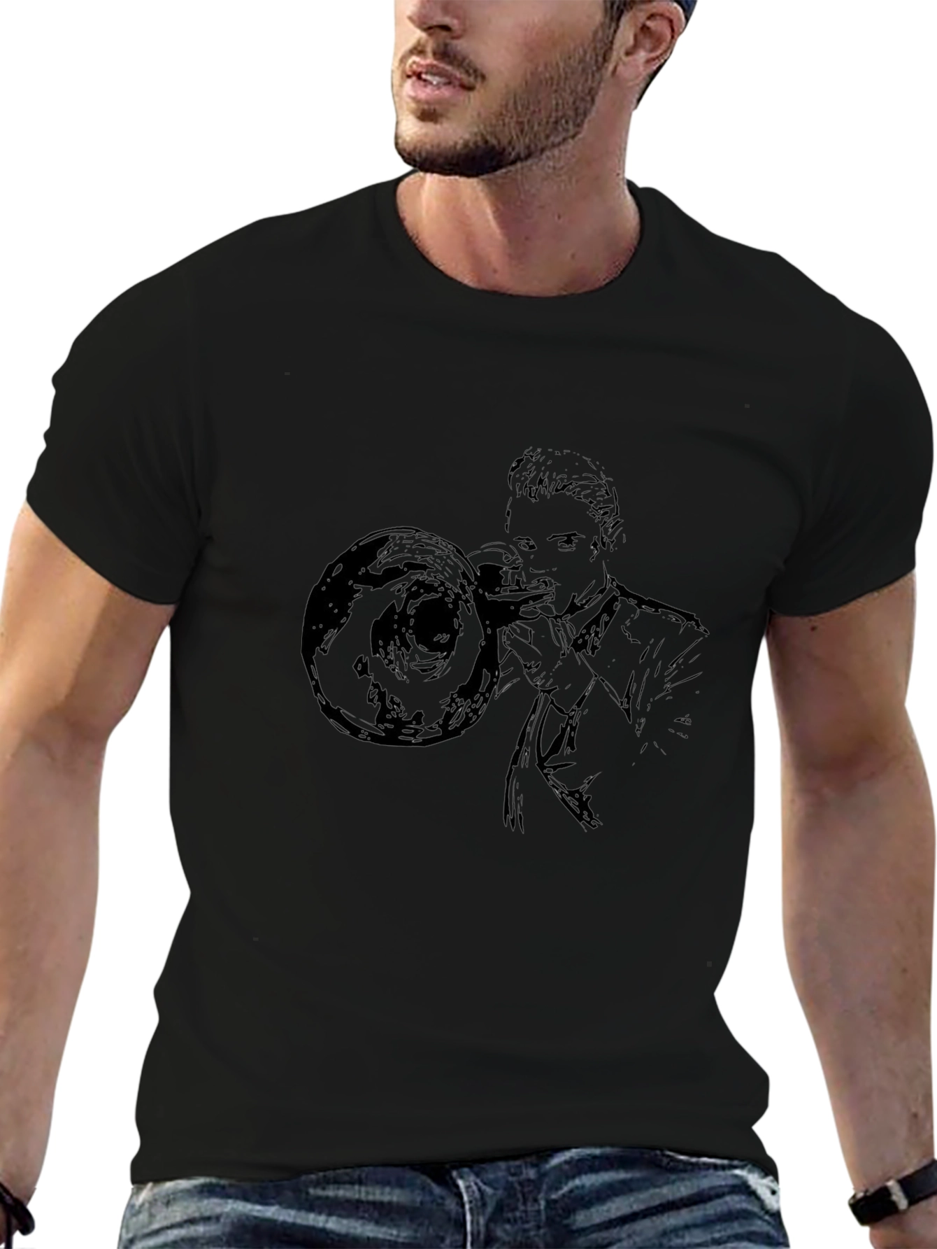 Trombone Player Graphic Tee - Black Cotton Shirt