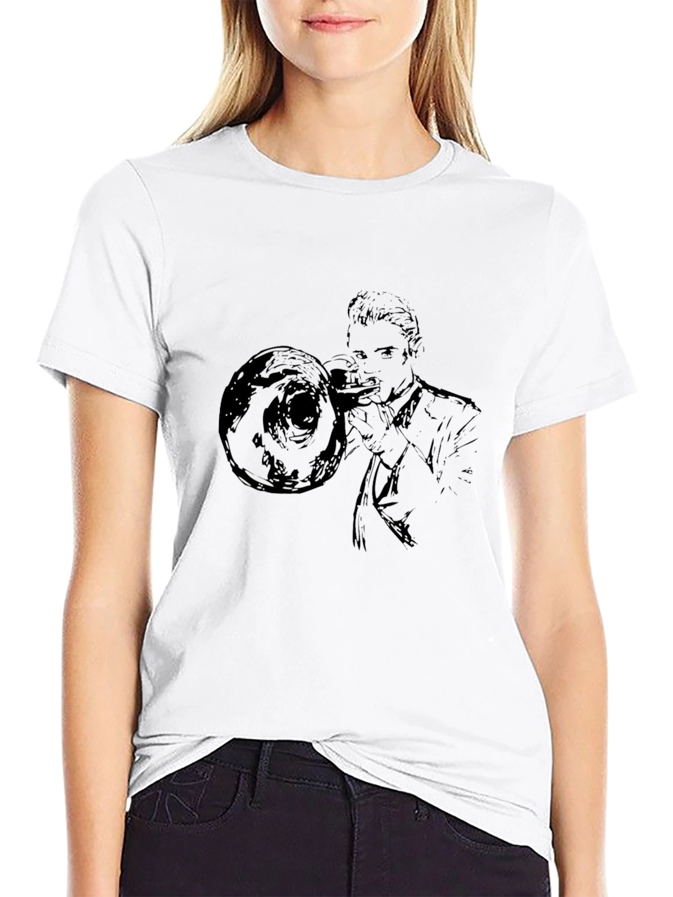 Trombone Player Graphic Tee - Black Cotton Shirt