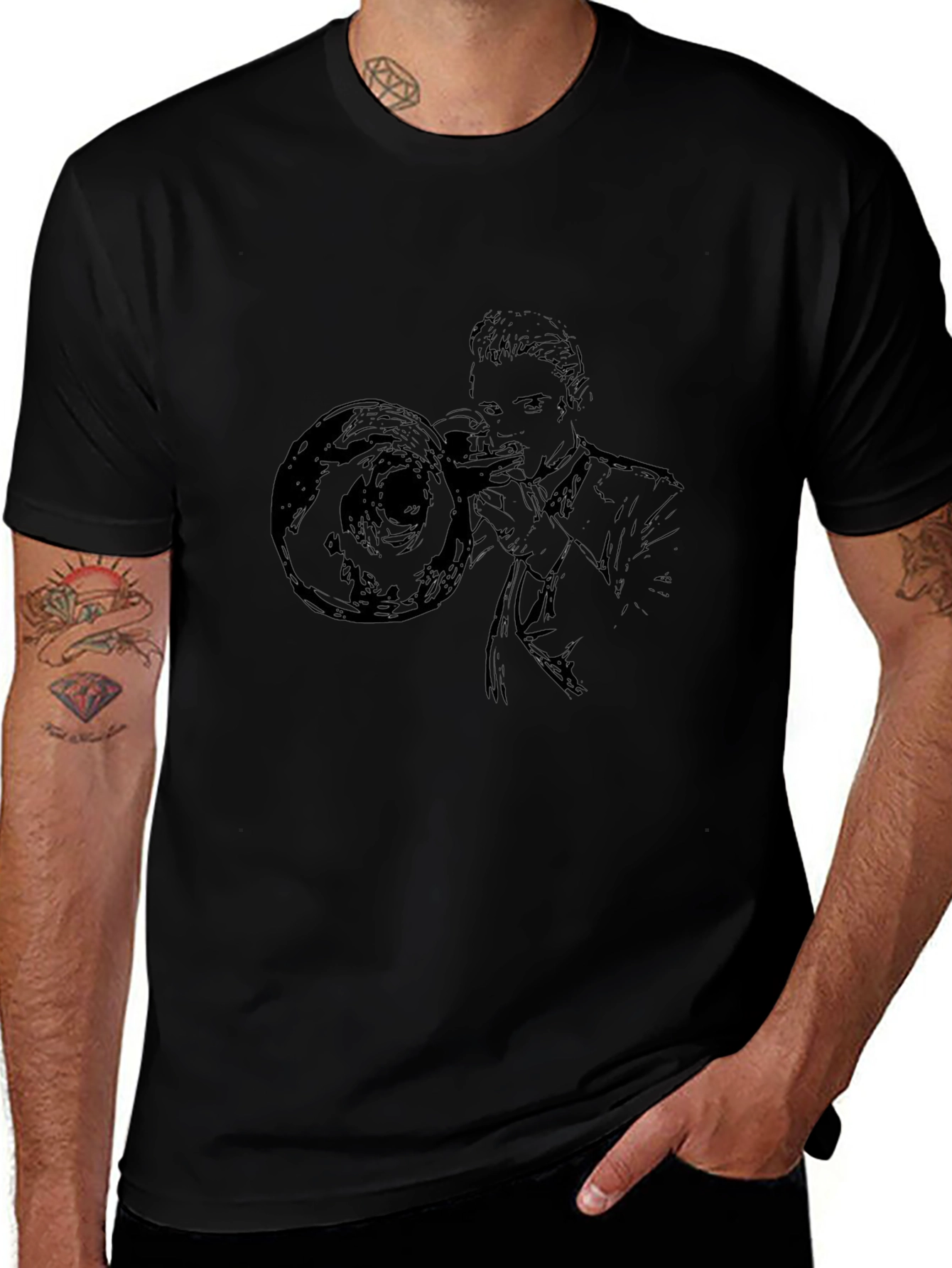Trombone Player Graphic Tee - Black Cotton Shirt
