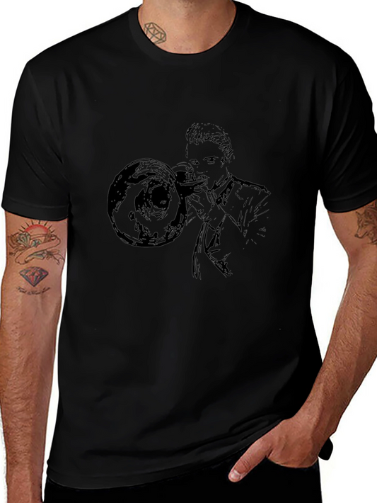 Trombone Player Graphic Tee - Black Cotton Shirt