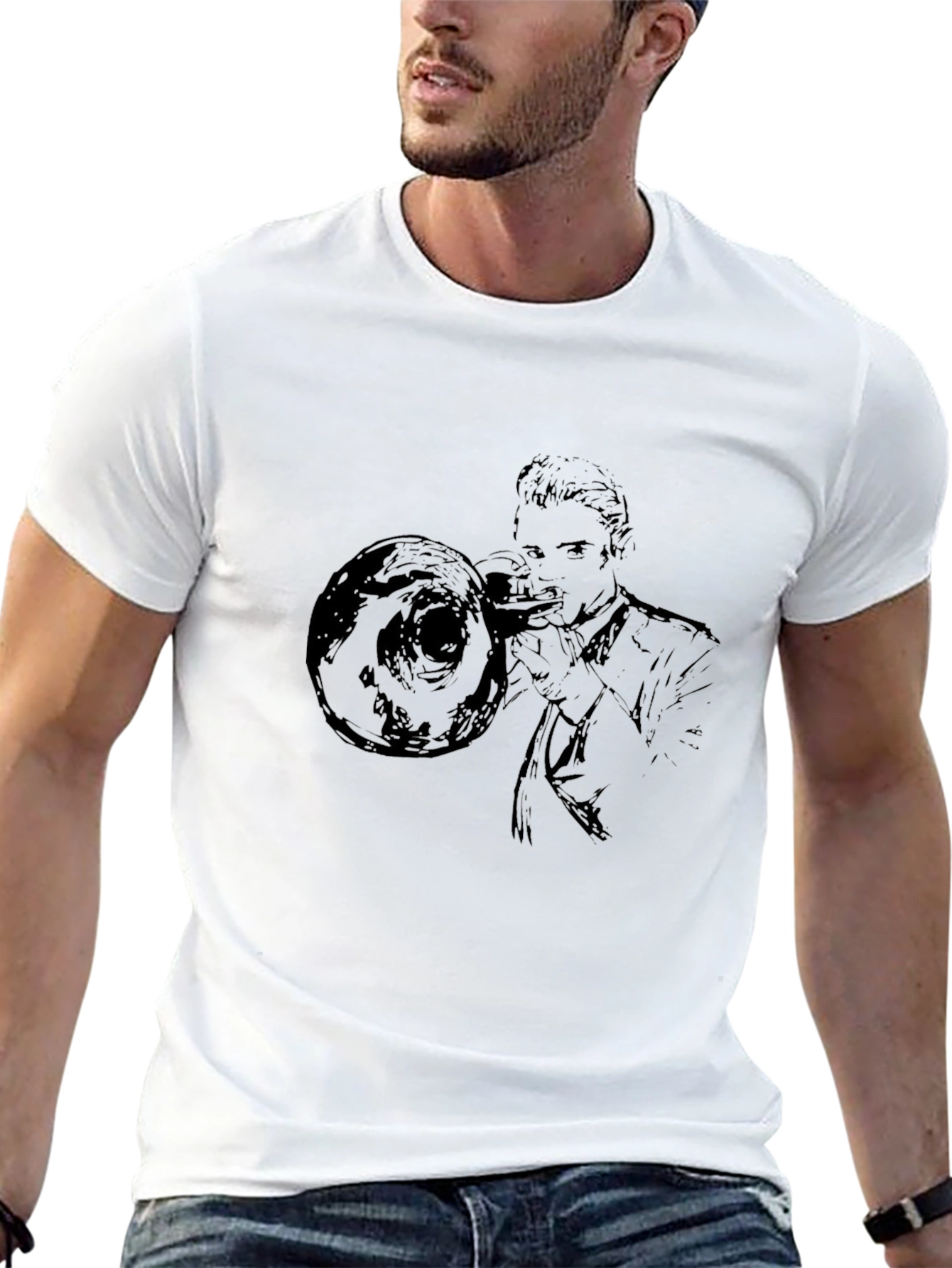 Trombone Player Graphic Tee - Black Cotton Shirt