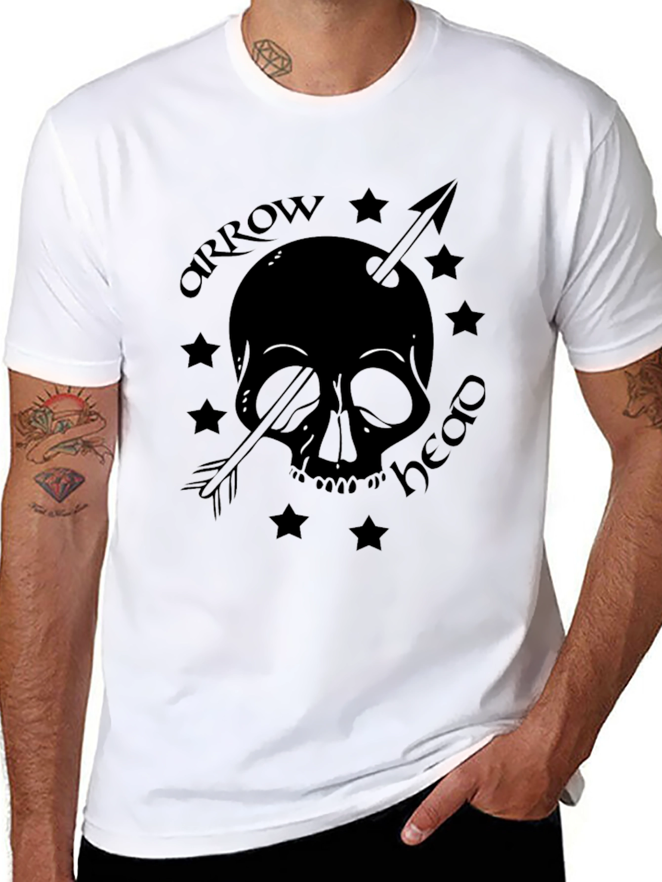 Skull Arrowhead Graphic Tee - Black