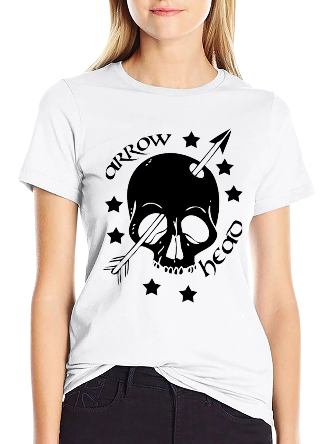 Skull Arrowhead Graphic Tee - Black