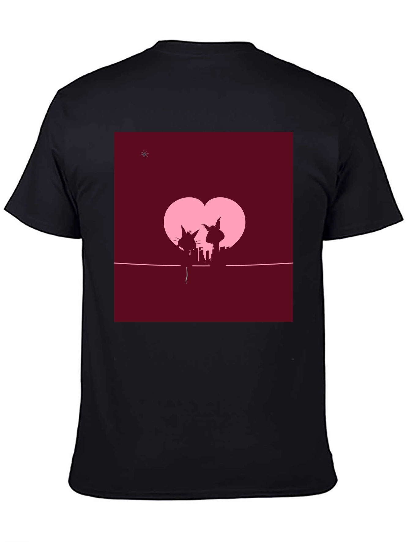 Whimsical Cat Couple T-Shirt - Romantic City Silhouette