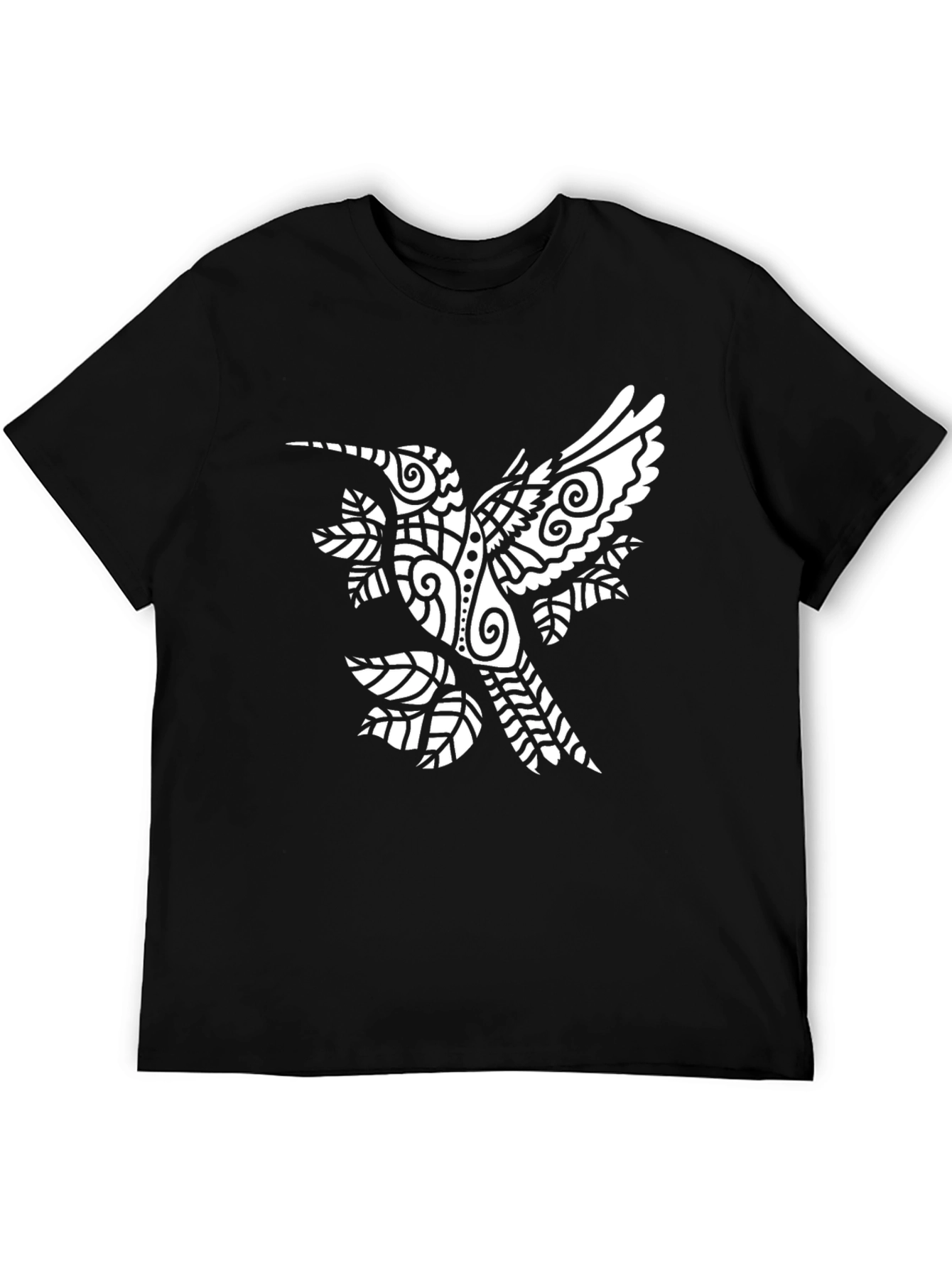 Mens Black Graphic Tee with Hummingbird Design