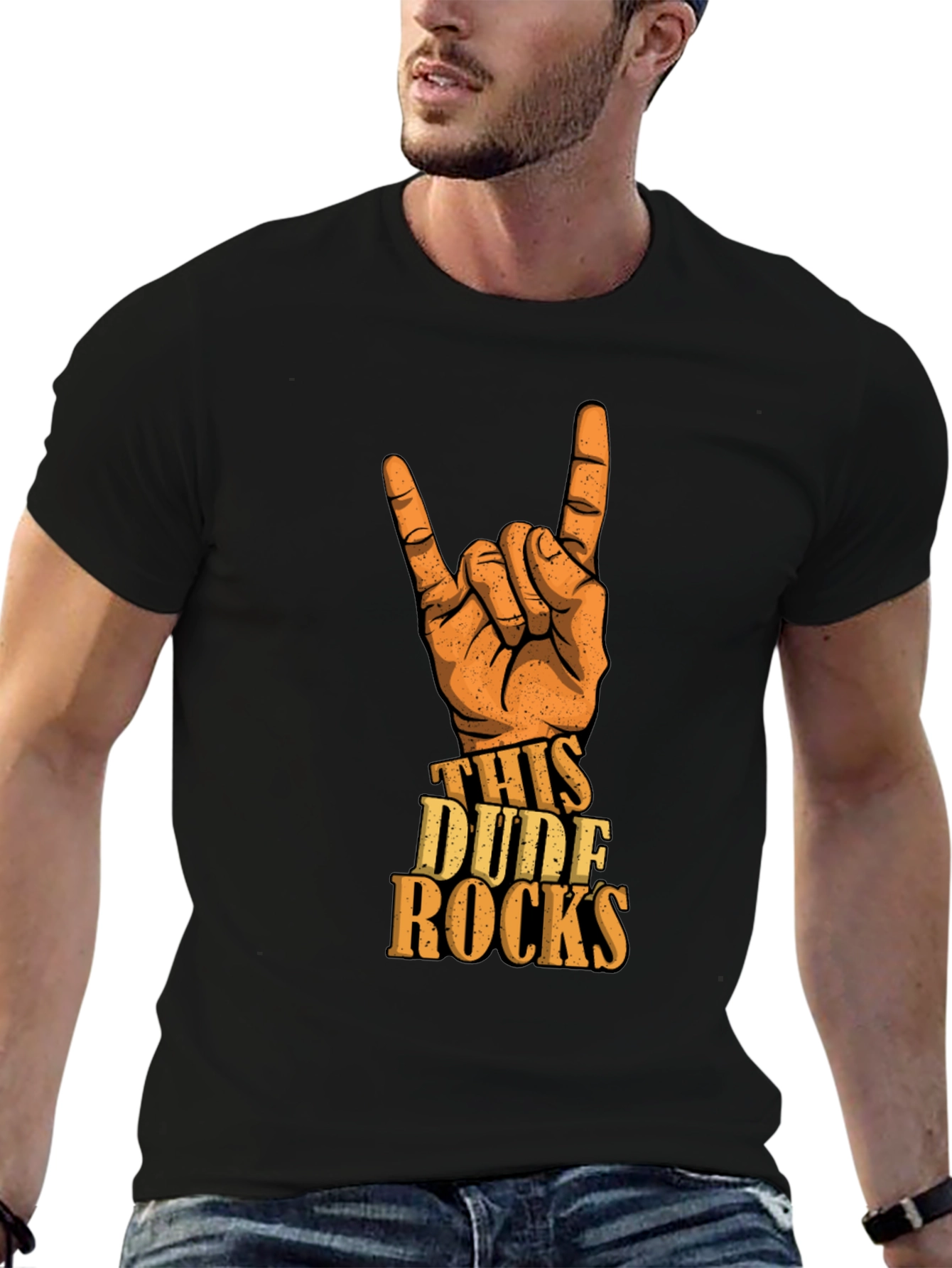 This Dude Rocks T-Shirt - Rock On Hand Gesture