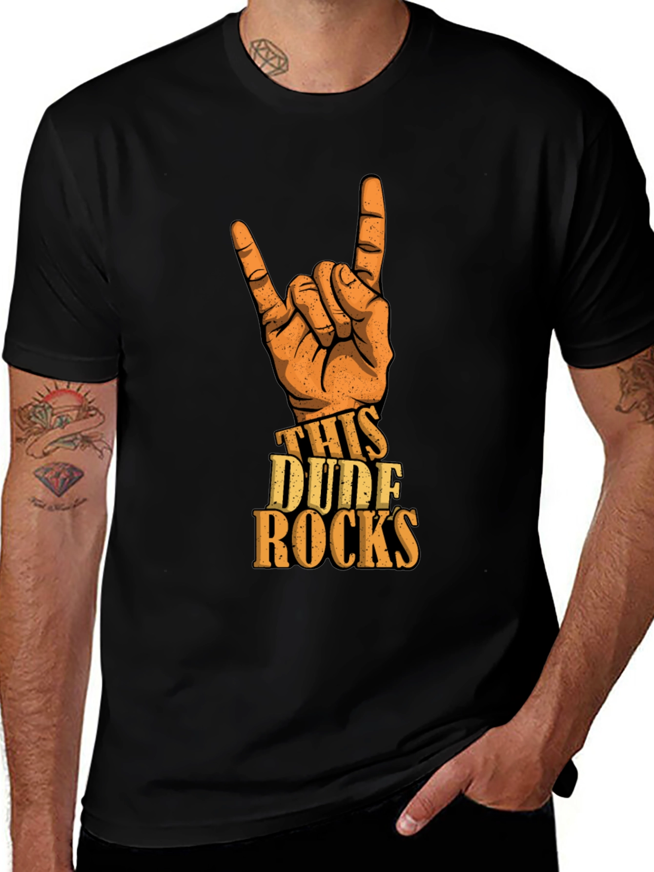 This Dude Rocks T-Shirt - Rock On Hand Gesture