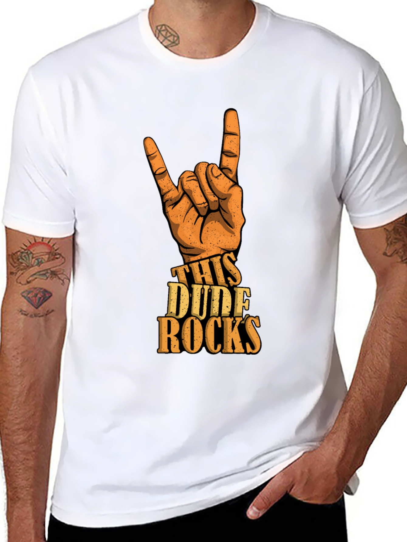 This Dude Rocks T-Shirt - Rock On Hand Gesture