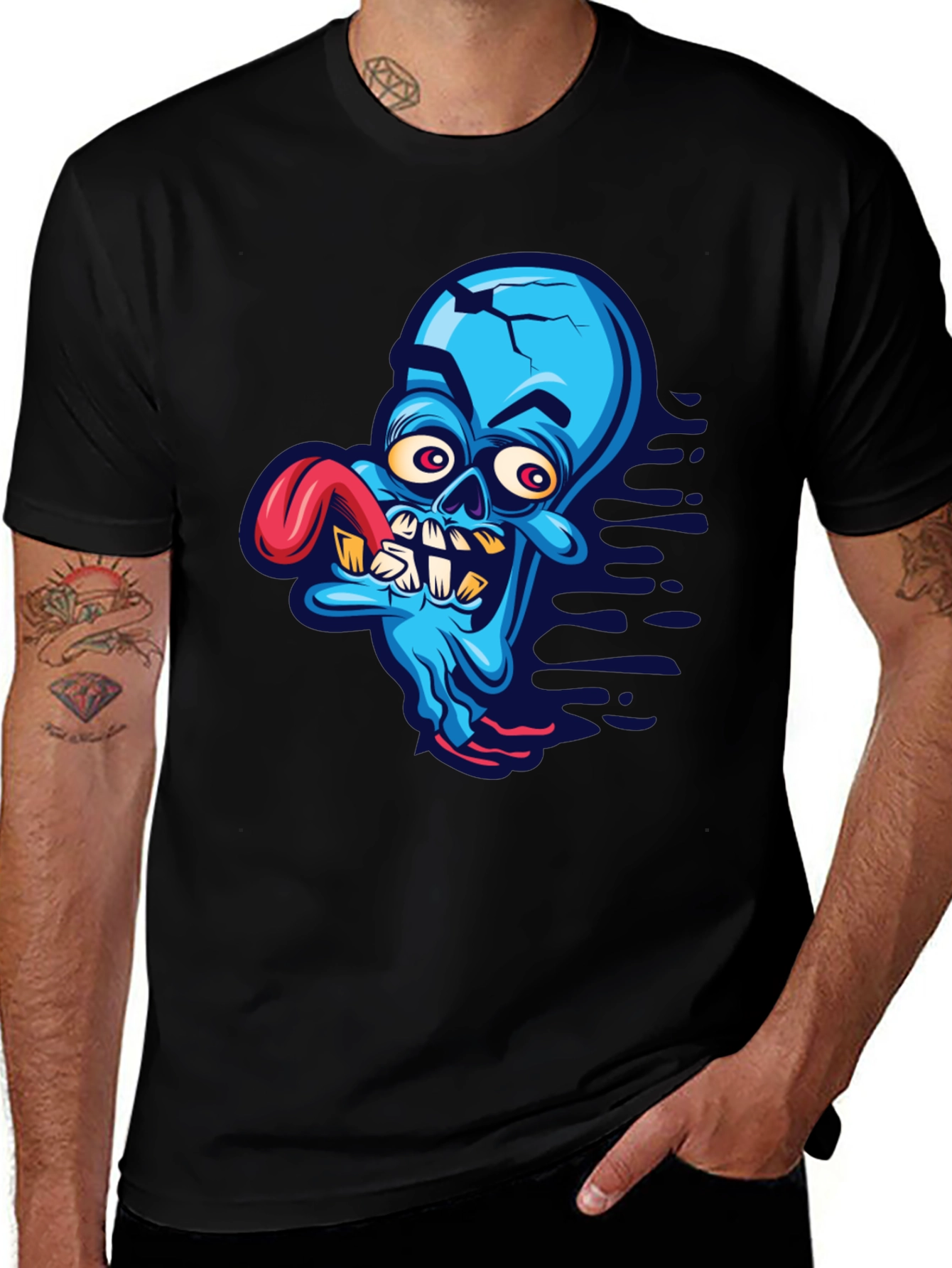Cartoon Zombie Graphic Tee - Blue