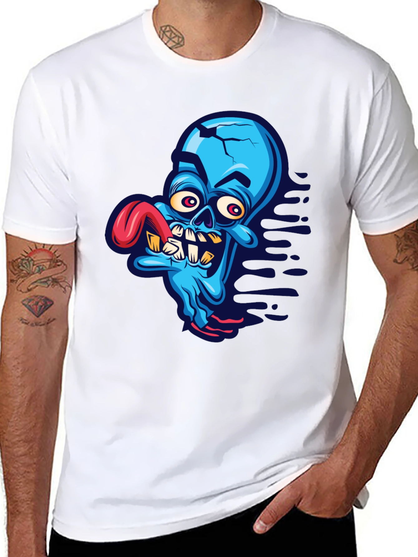 Cartoon Zombie Graphic Tee - Blue