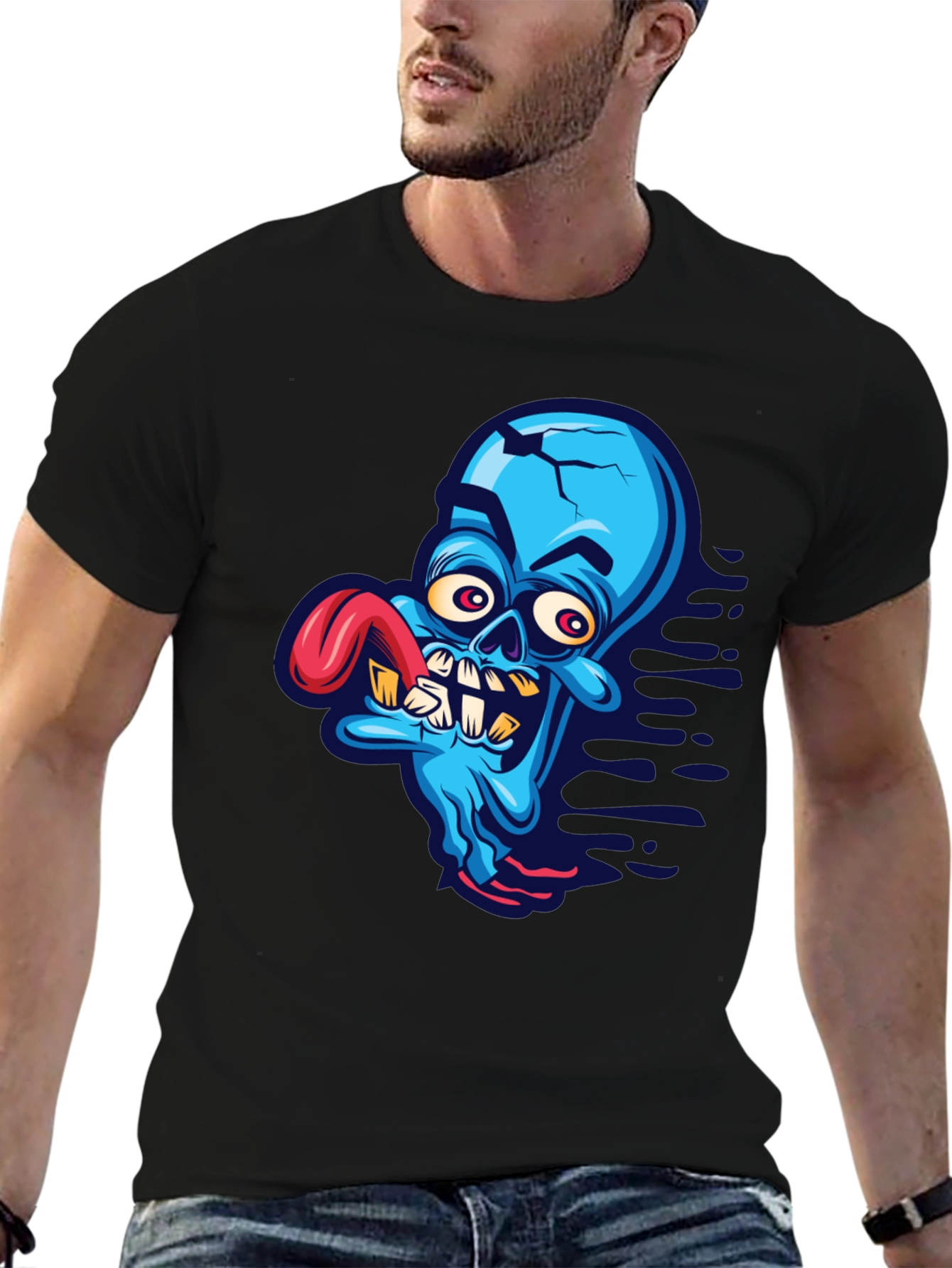 Cartoon Zombie Graphic Tee - Blue